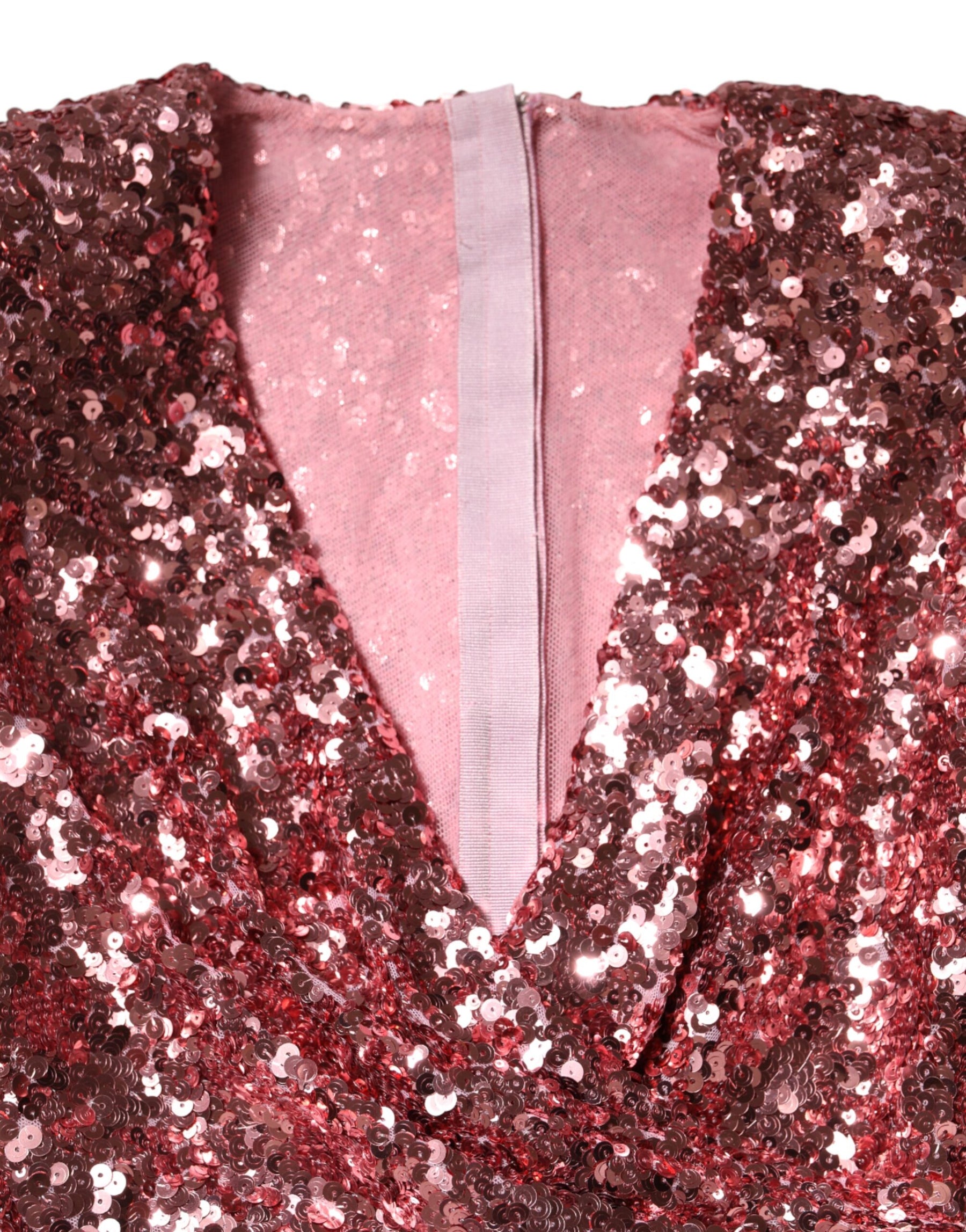 Dolce & Gabbana Pink Sequin Statement Nylon Midi V-Neck Dress | Regal Royce