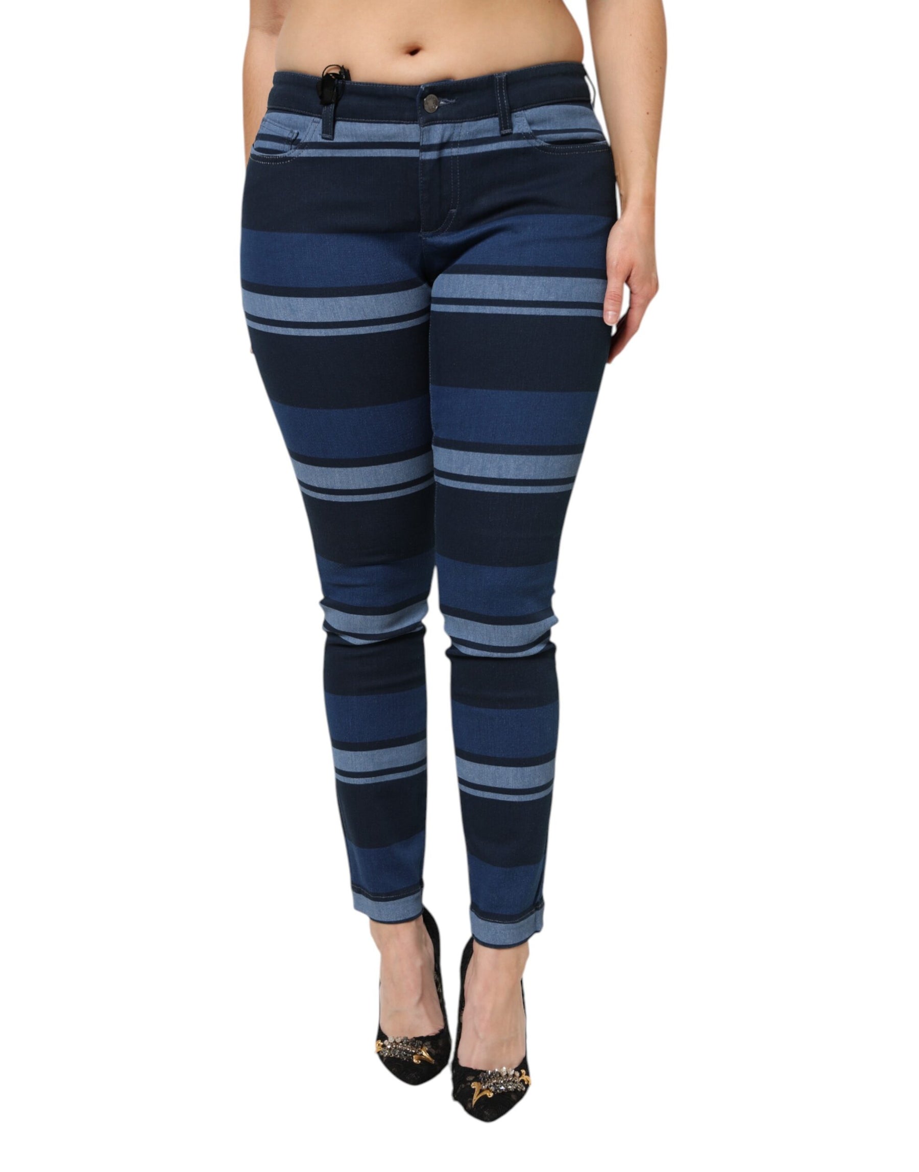 Dolce & Gabbana Blue Striped Cotton Stretch Denim Jeans | Regal Royce