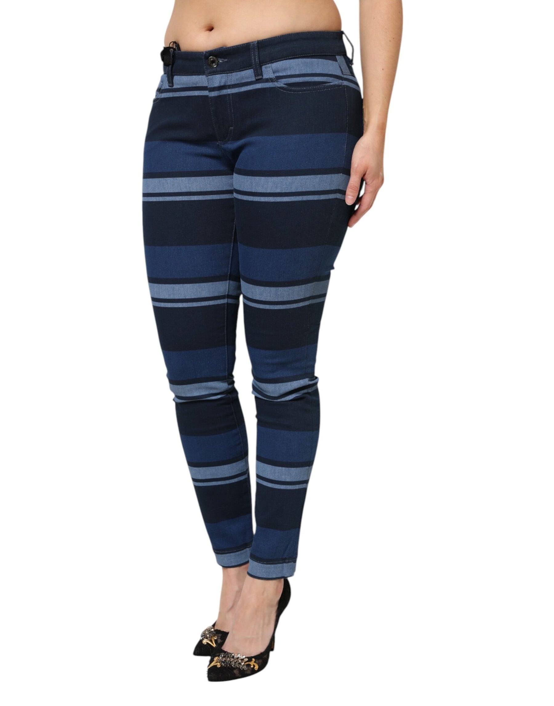 Dolce & Gabbana Blue Striped Cotton Stretch Denim Jeans | Regal Royce