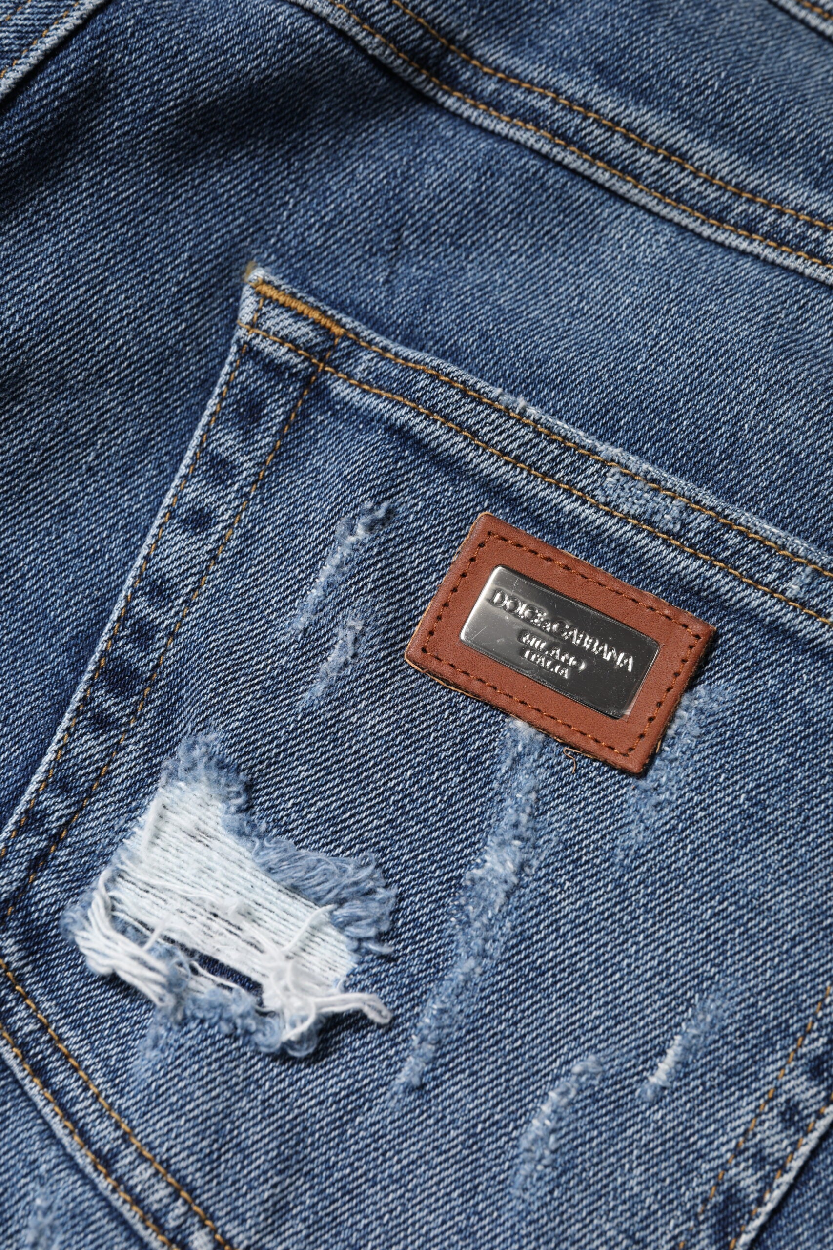 Dolce & Gabbana Blue Tattered Cotton Low Waist Denim Jeans | Regal Royce