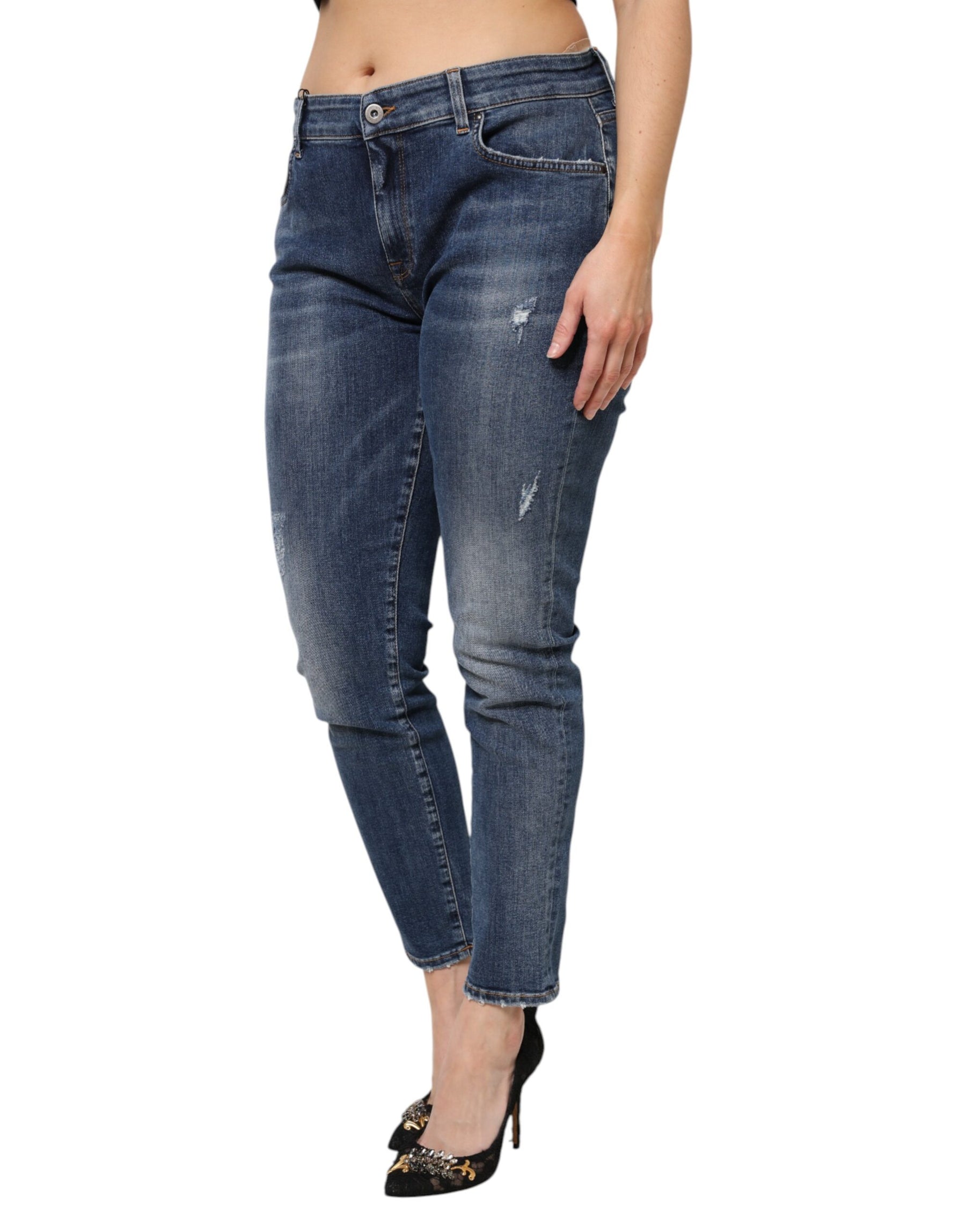 Dolce & Gabbana Blue Washed Cotton Low Waist Denim Jeans | Regal Royce
