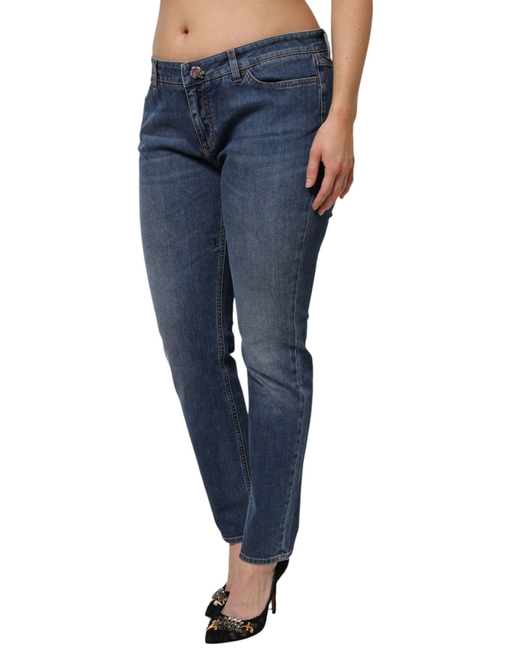 Dolce & Gabbana Blue Low Waist Cotton Skinny Denim Jeans | Regal Royce