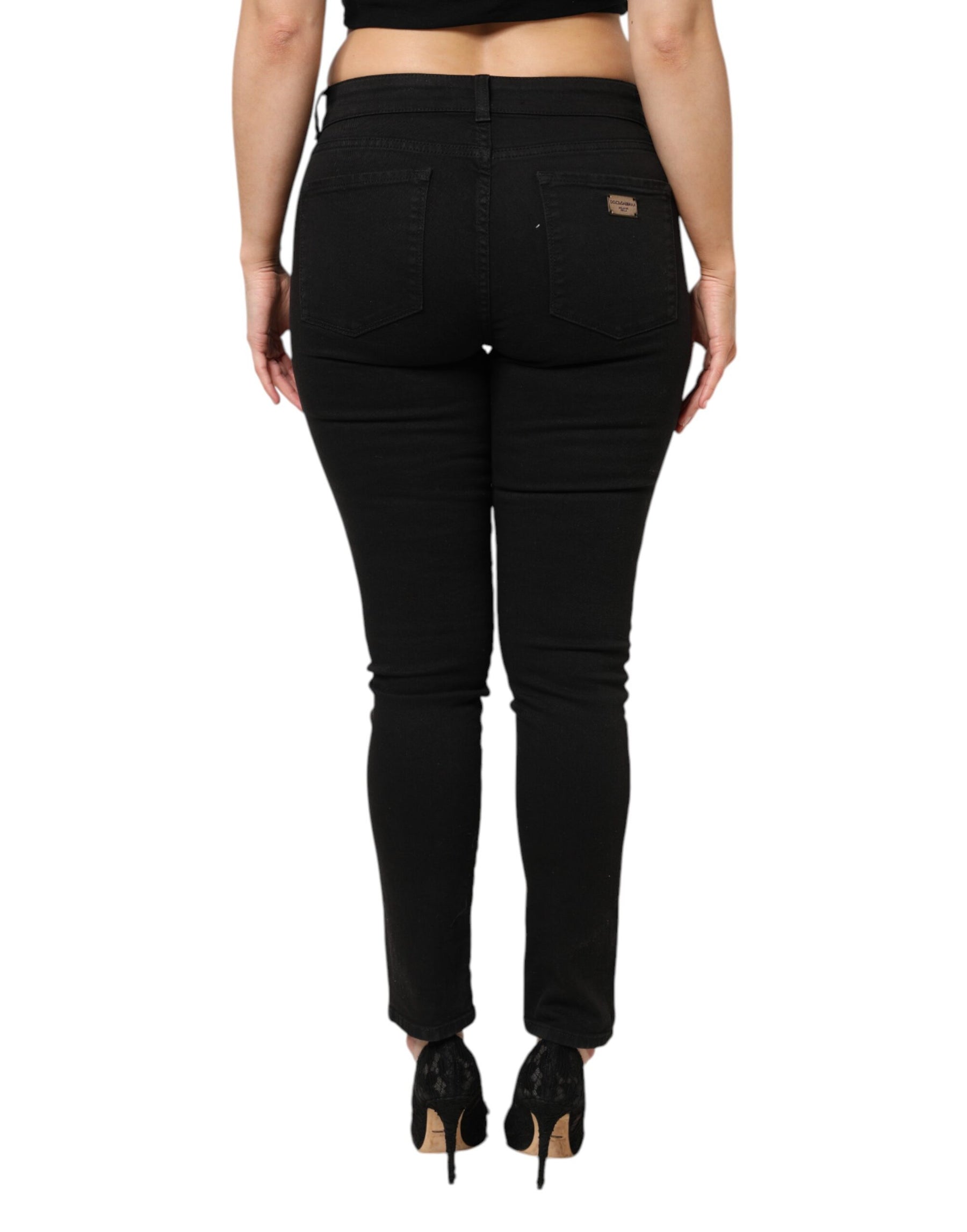 Dolce & Gabbana Black Cotton Mid Waist Denim Jeans | Regal Royce