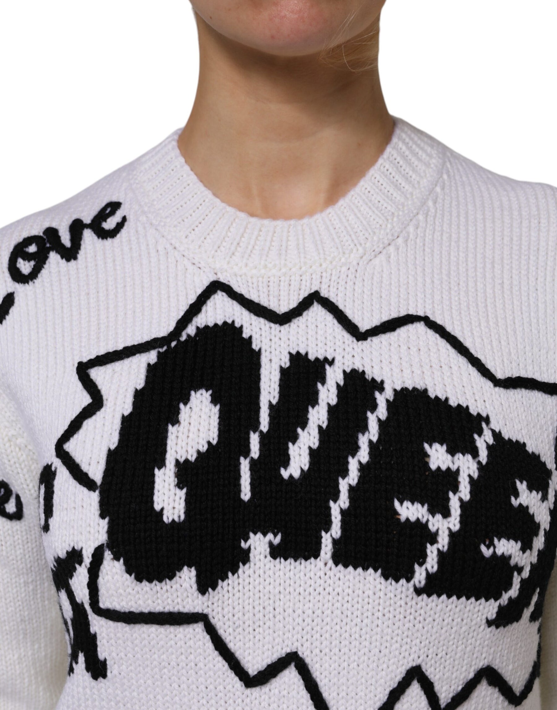 Dolce & Gabbana White Wool Knit Crew Neck Pullover Sweater | Regal Royce