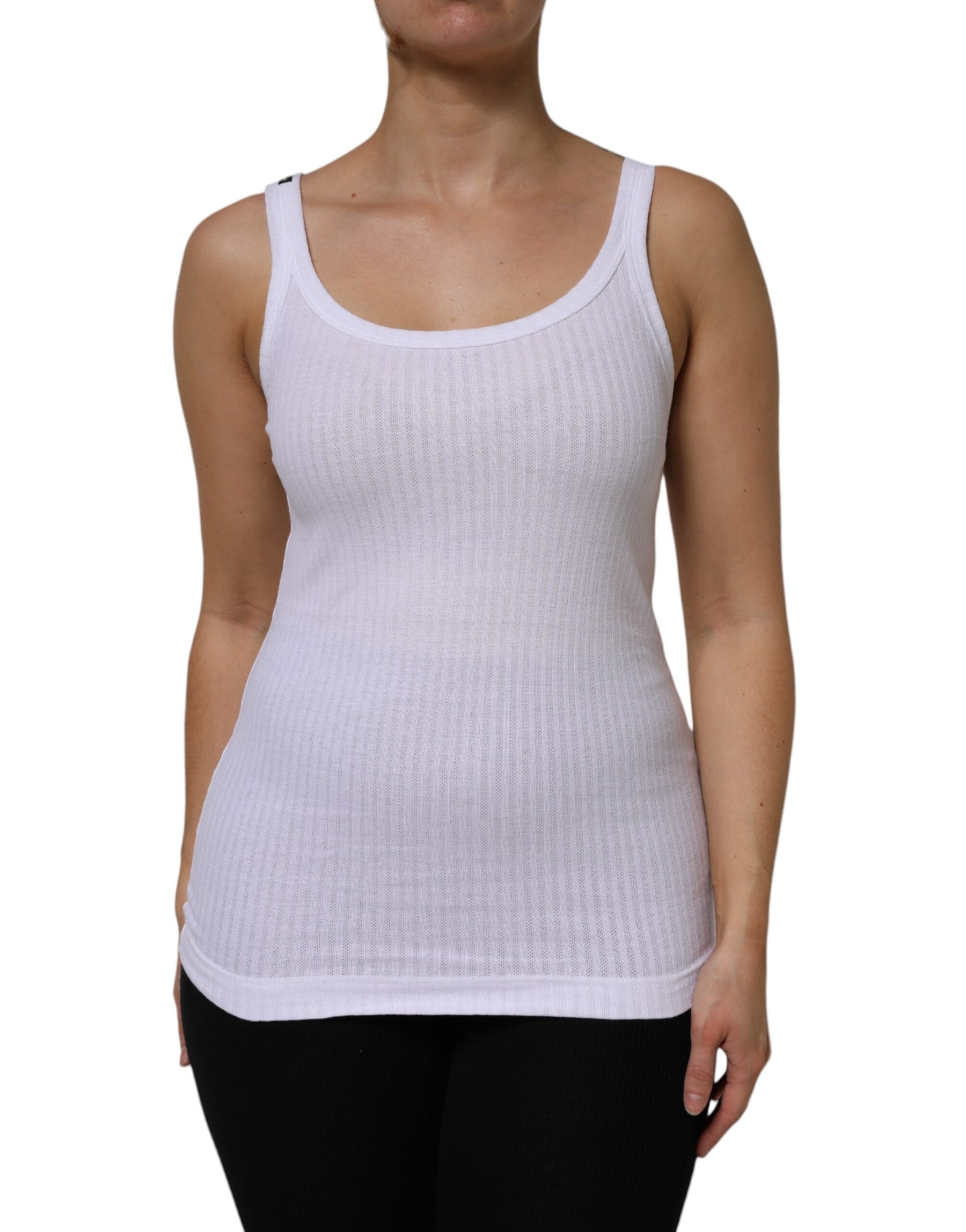 Dolce & Gabbana White Cotton Round Neck Sleeveless Tank Top | Regal Royce