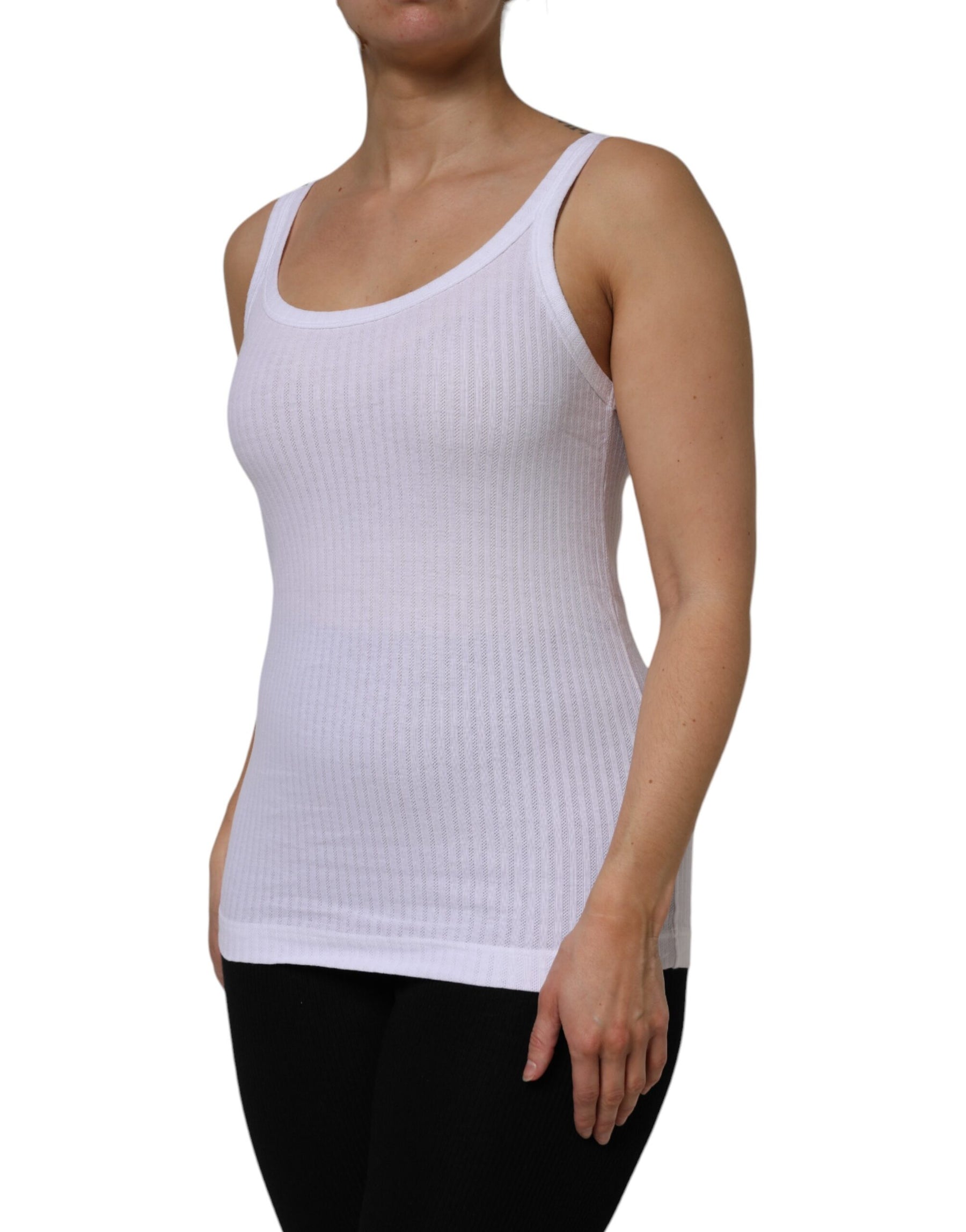 Dolce & Gabbana White Cotton Round Neck Sleeveless Tank Top | Regal Royce