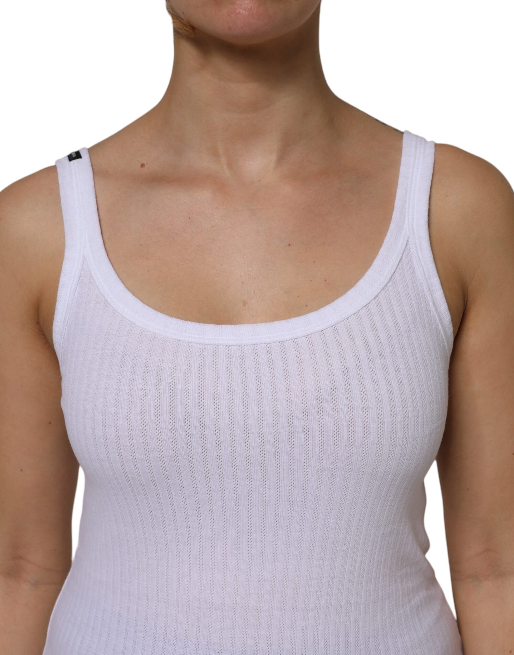 Dolce & Gabbana White Cotton Round Neck Sleeveless Tank Top | Regal Royce