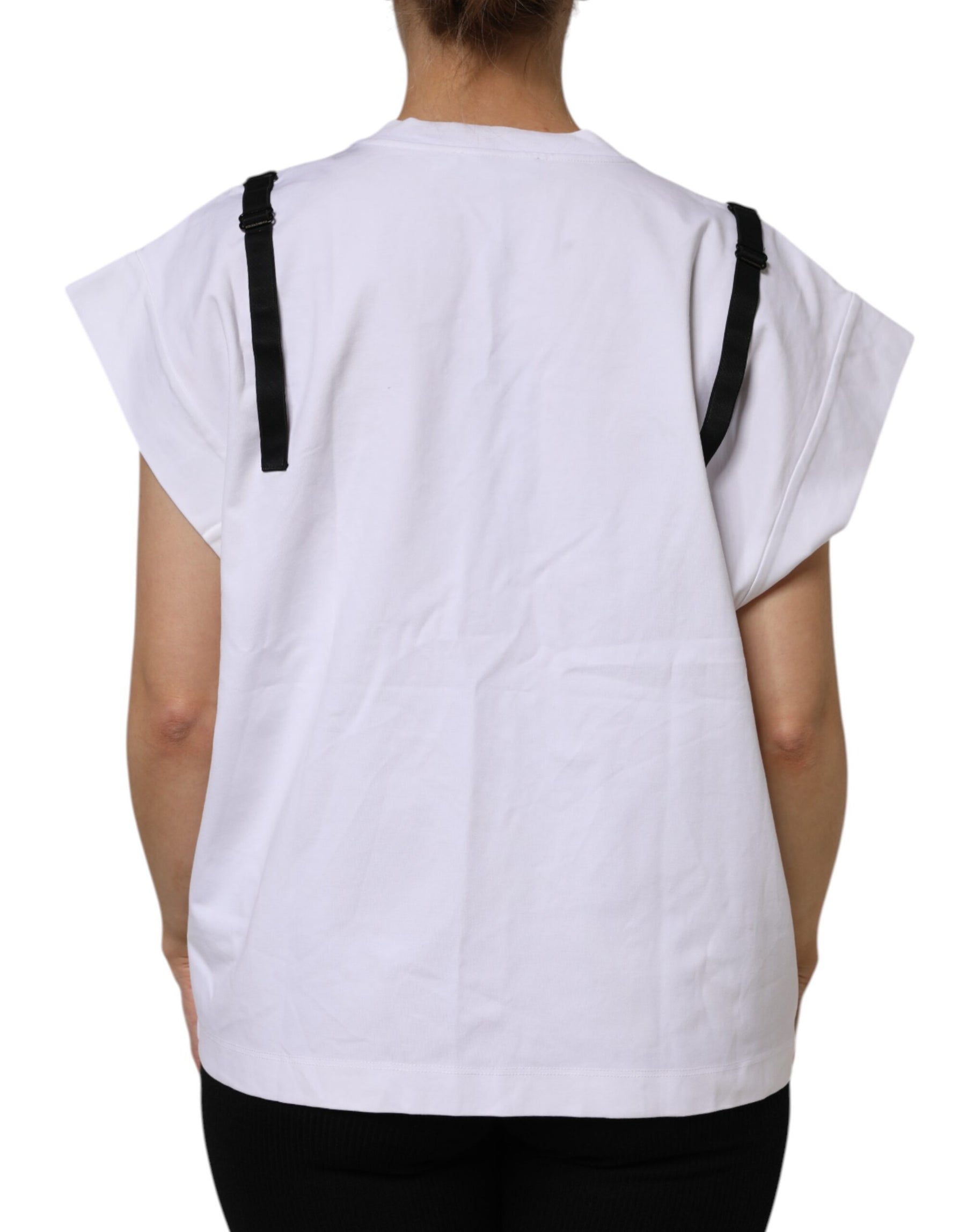 Dolce & Gabbana White Lace Cotton V-Neck Short Sleeves Top | Regal Royce