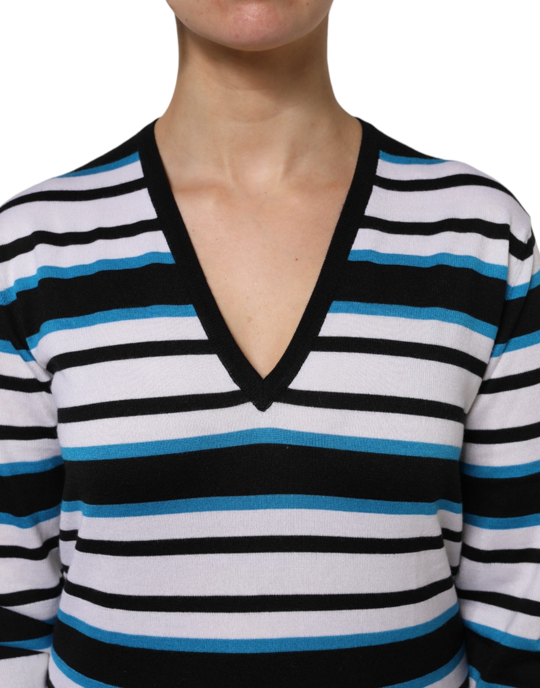 Dolce & Gabbana Multicolor Stripes Long Sleeves V-neck Top | Regal Royce