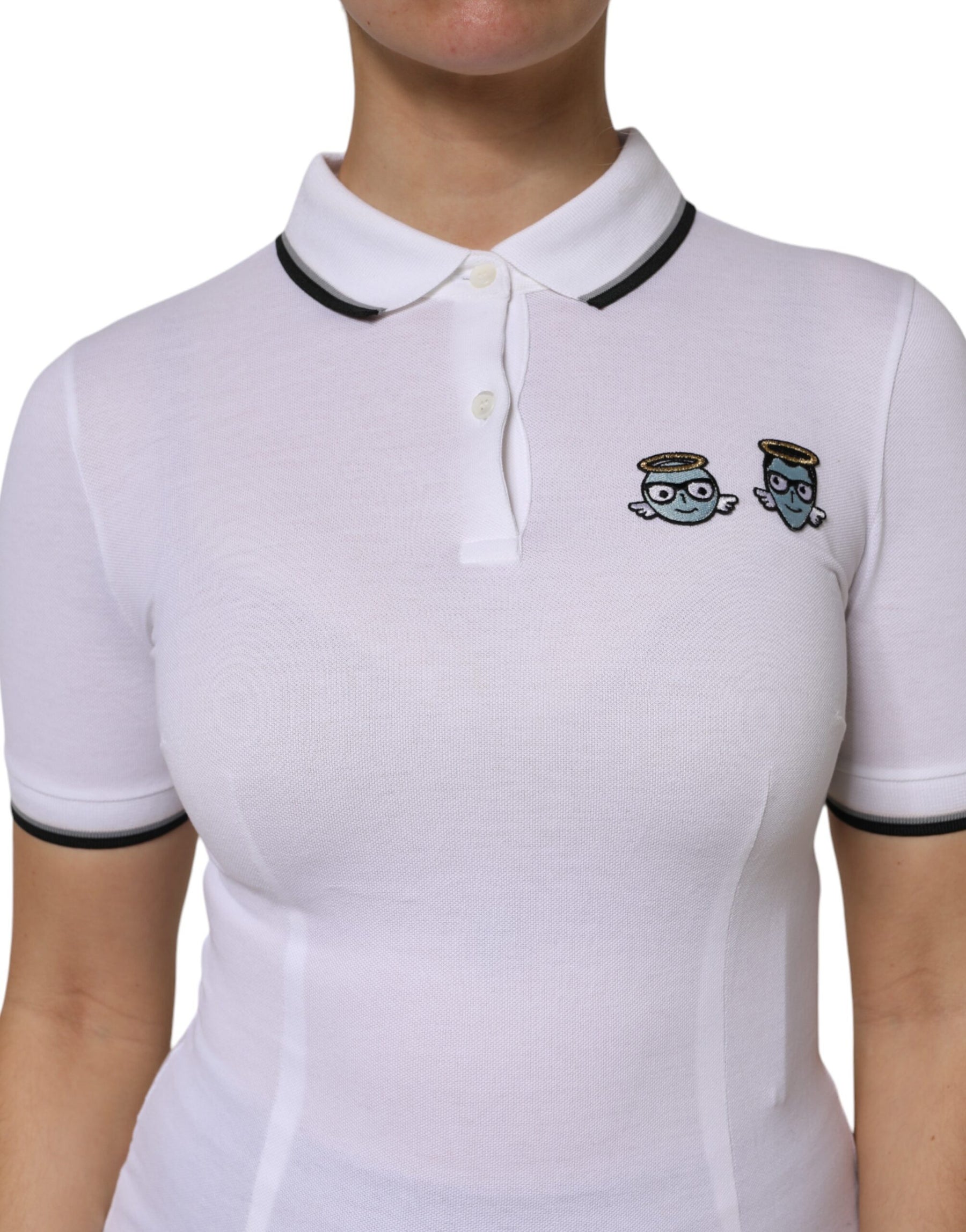 Dolce & Gabbana White Cotton Short Sleeves Collared Polo Top | Regal Royce