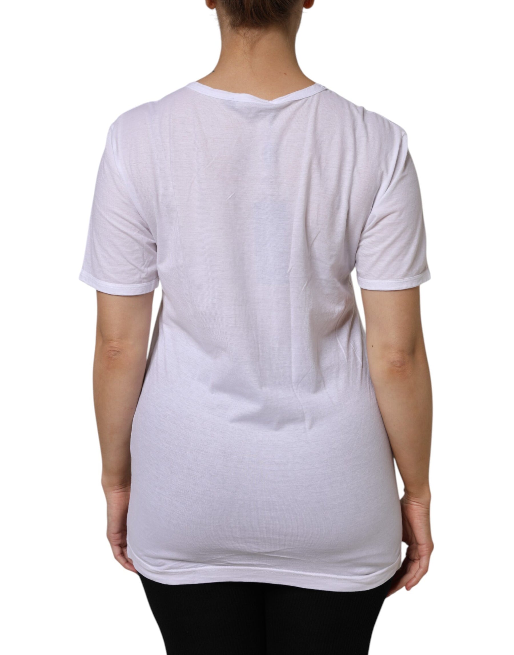 Dolce & Gabbana White Cotton Short Sleeves V-Neck Top T-shirt | Regal Royce