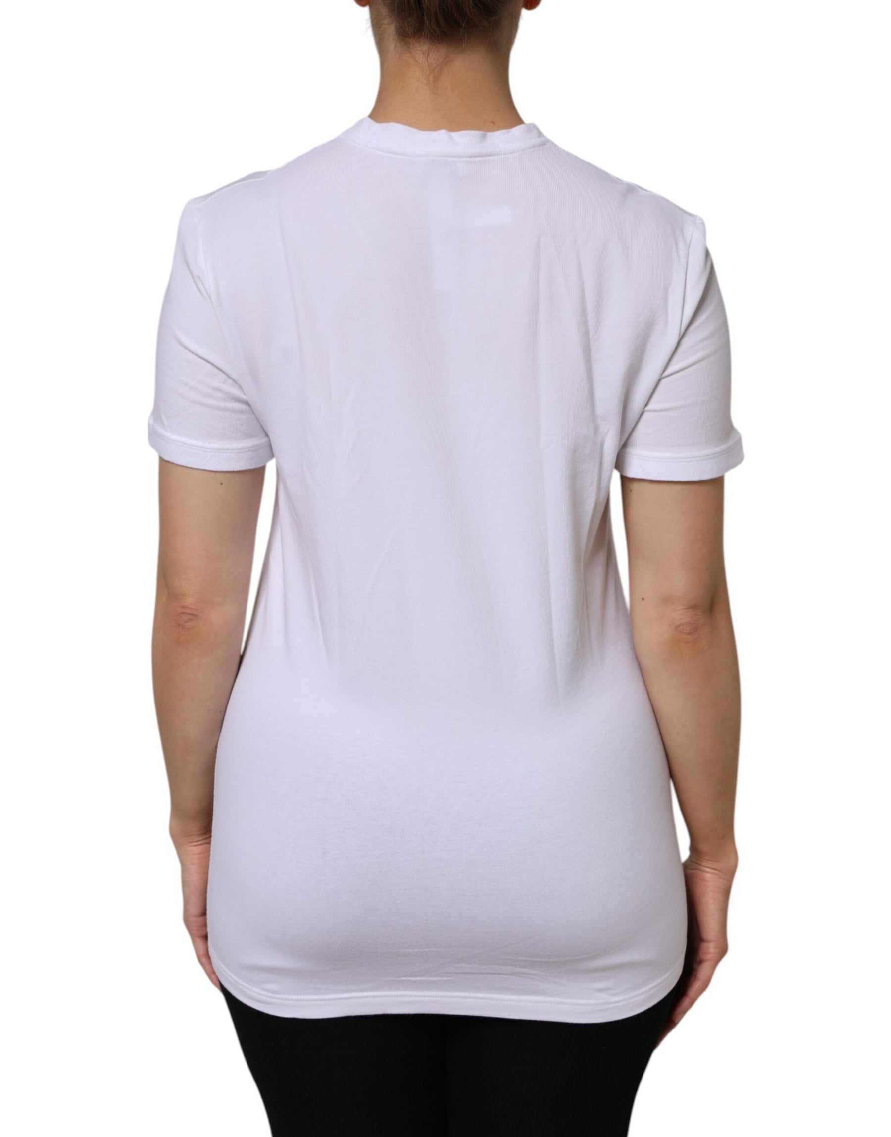 Dolce & Gabbana White Cotton Short Sleeves V-Neck Top T-shirt | Regal Royce