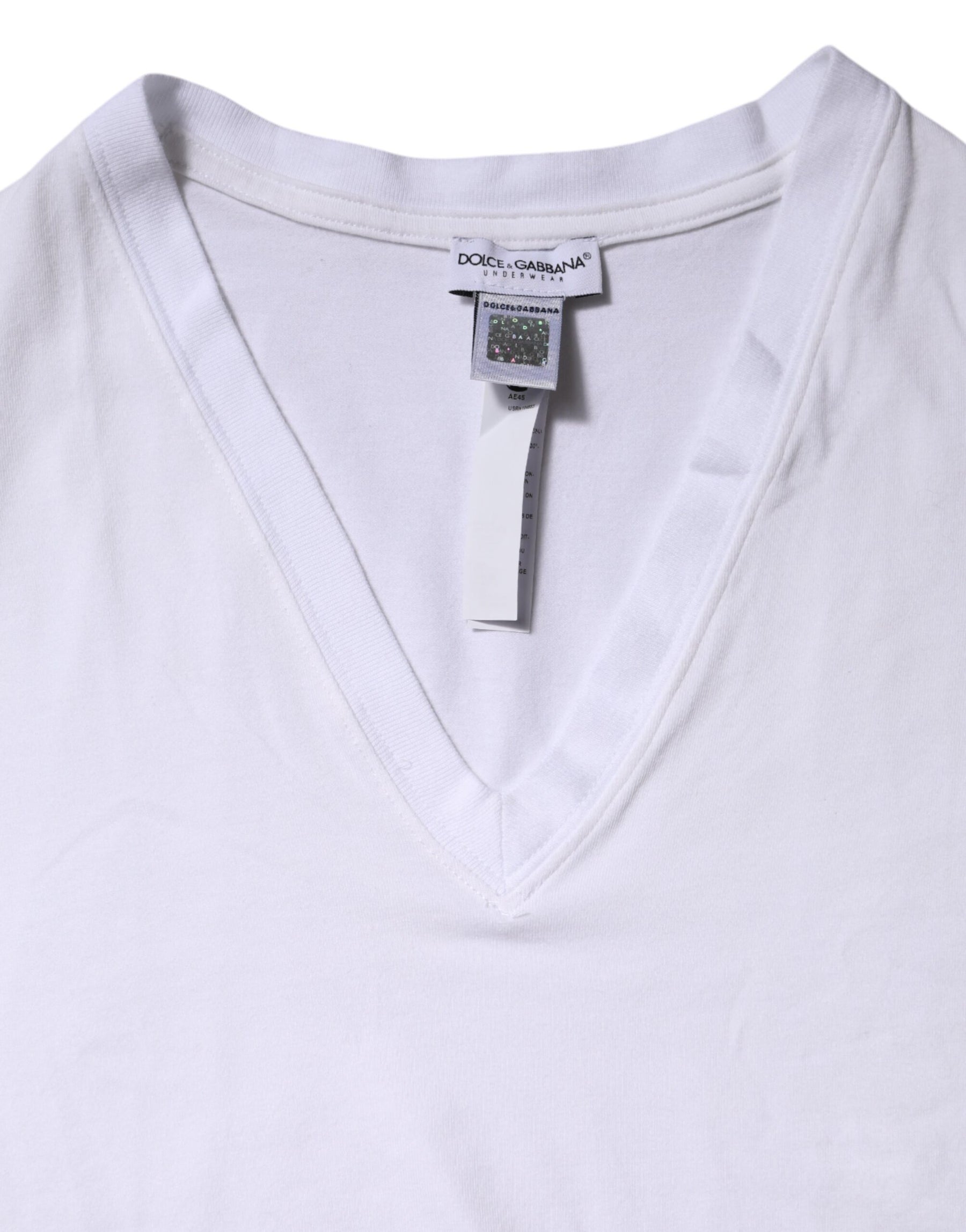 Dolce & Gabbana White Cotton Short Sleeves V-Neck Top T-shirt | Regal Royce