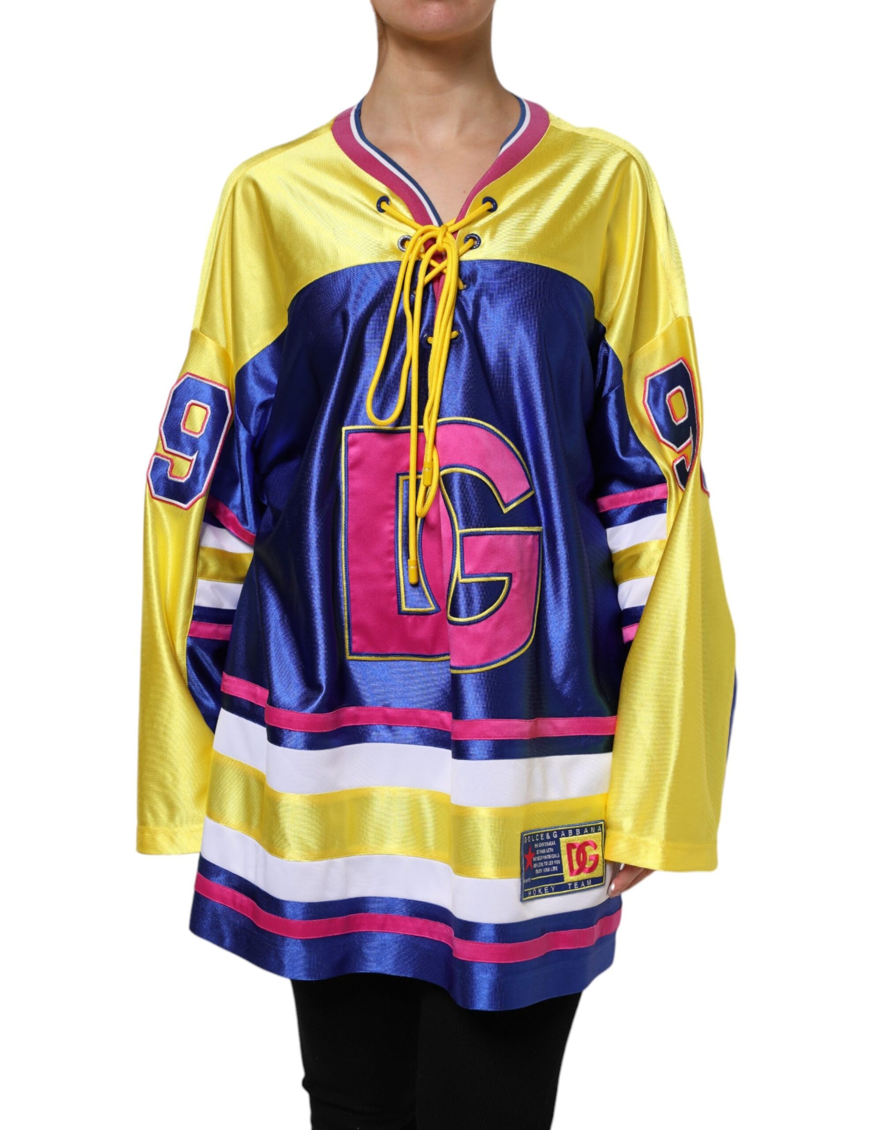 Dolce & Gabbana Multicolor Polyester Long Sleeves V-Neck Top | Regal Royce