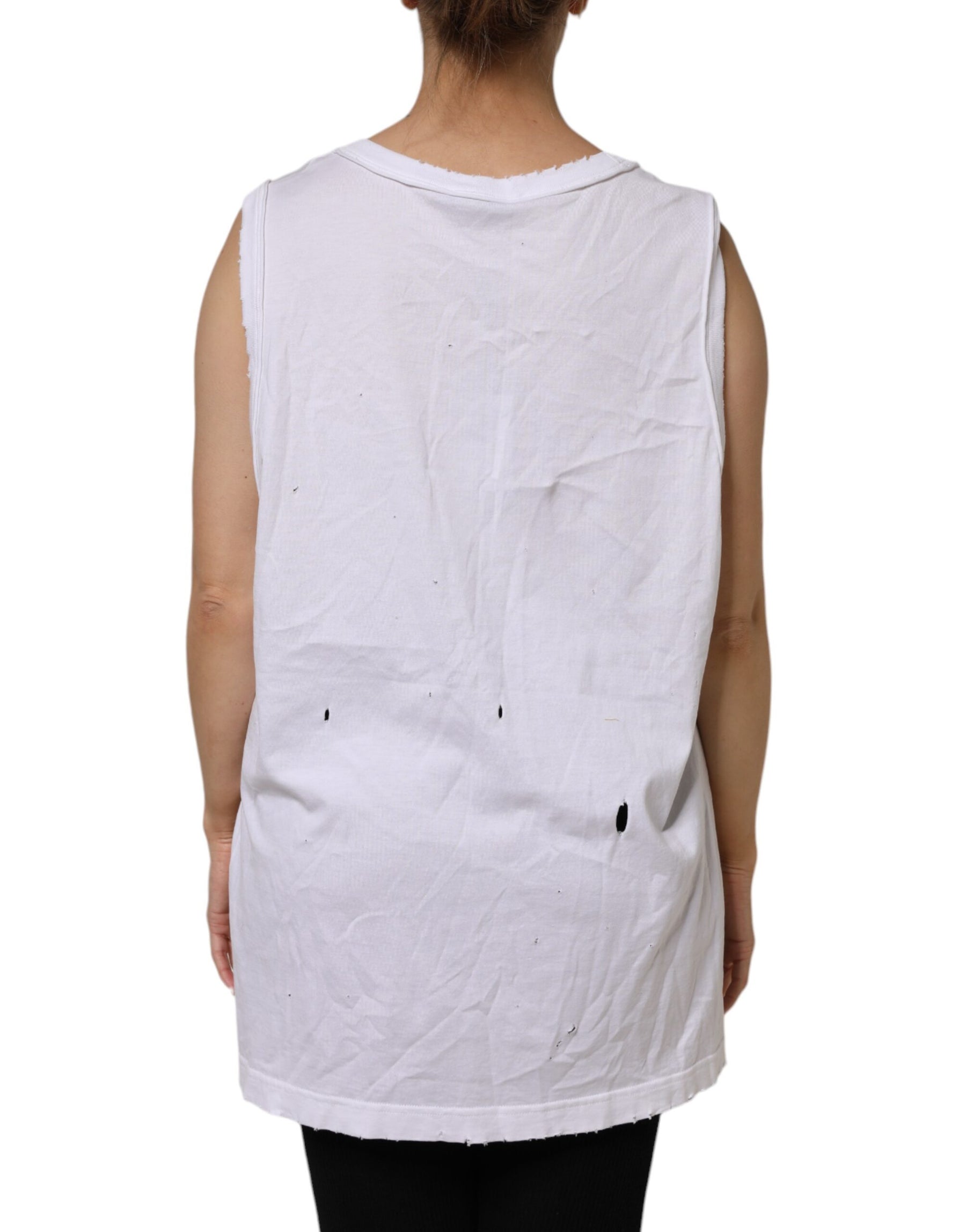 Dolce & Gabbana White Cotton Sleeveless Round Neck Tank Top | Regal Royce