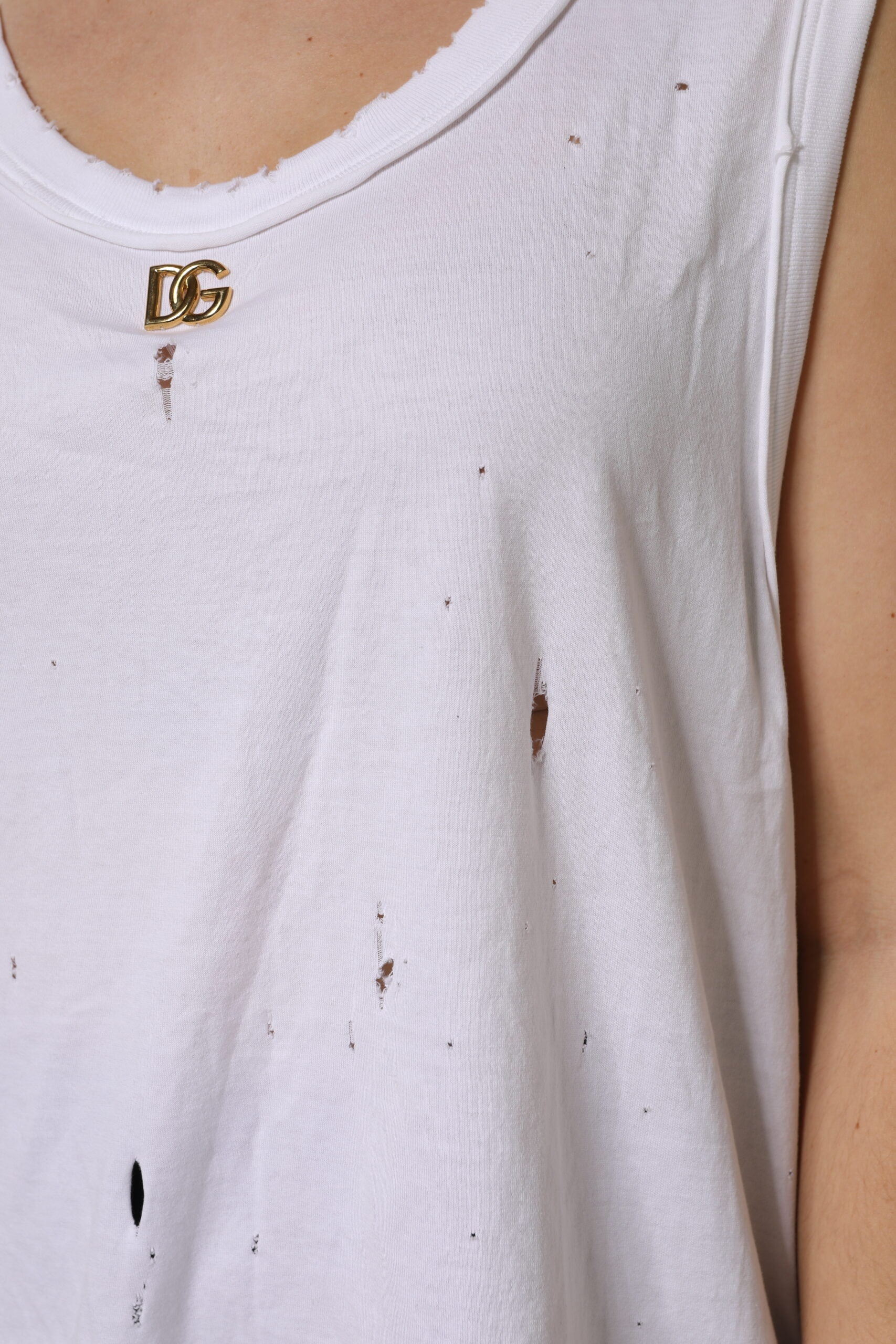 Dolce & Gabbana White Cotton Sleeveless Round Neck Tank Top | Regal Royce