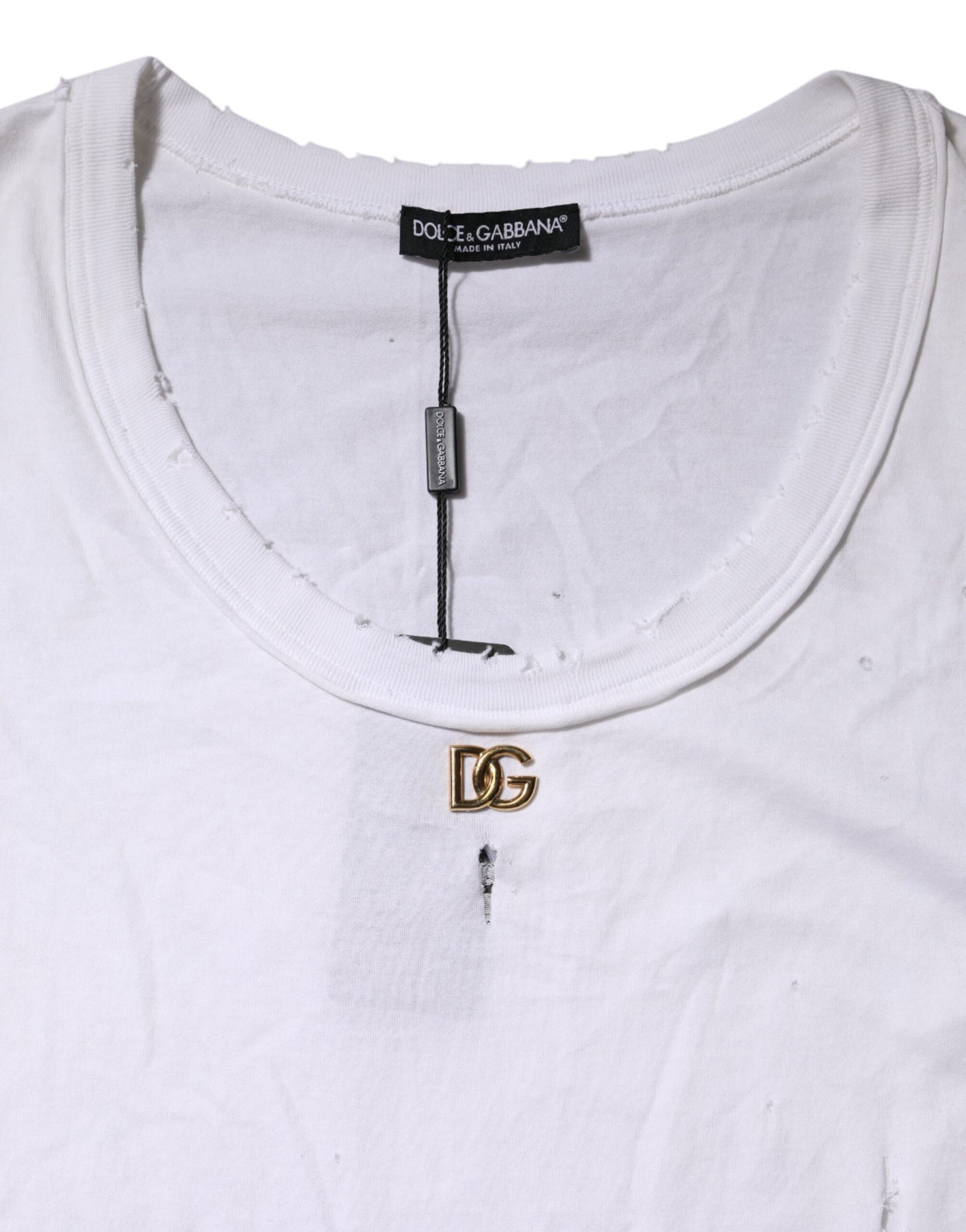 Dolce & Gabbana White Cotton Sleeveless Round Neck Tank Top | Regal Royce