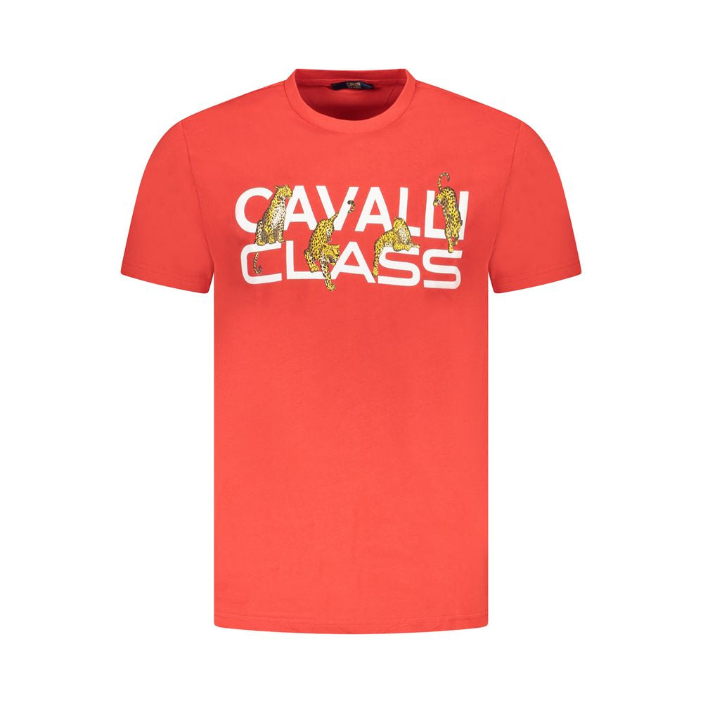 Cavalli Class Red Cotton Men T-Shirt | Regal Royce