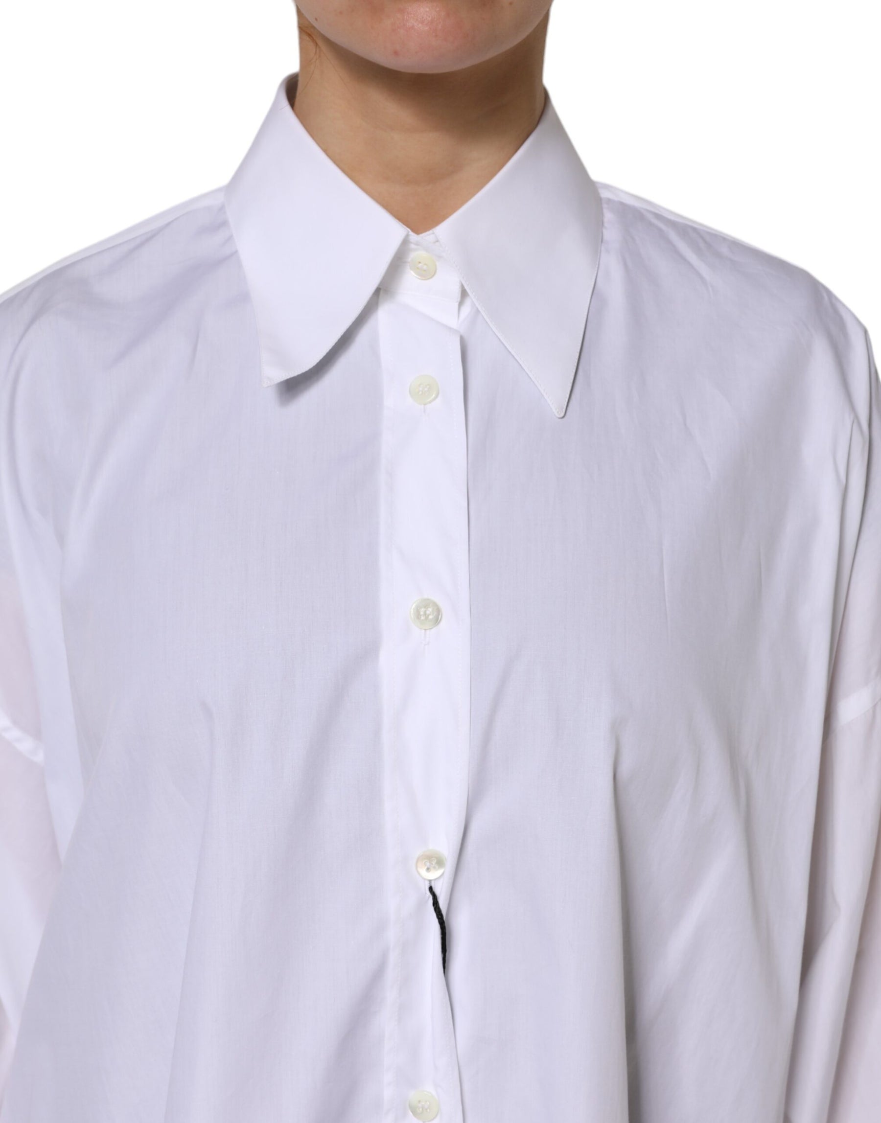Dolce & Gabbana White Cotton Collared Shirt Long Sleeve Top | Regal Royce