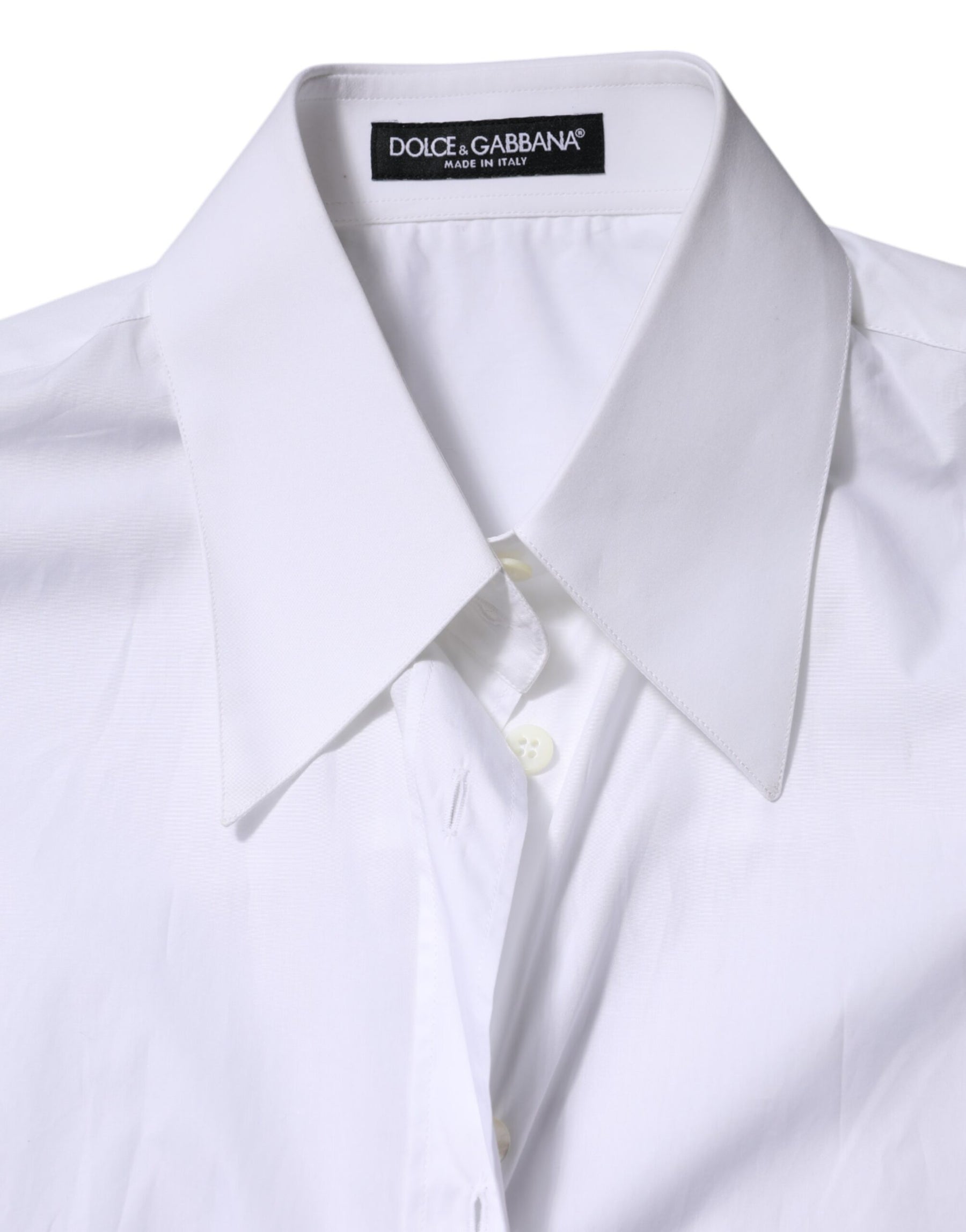 Dolce & Gabbana White Cotton Collared Shirt Long Sleeve Top | Regal Royce
