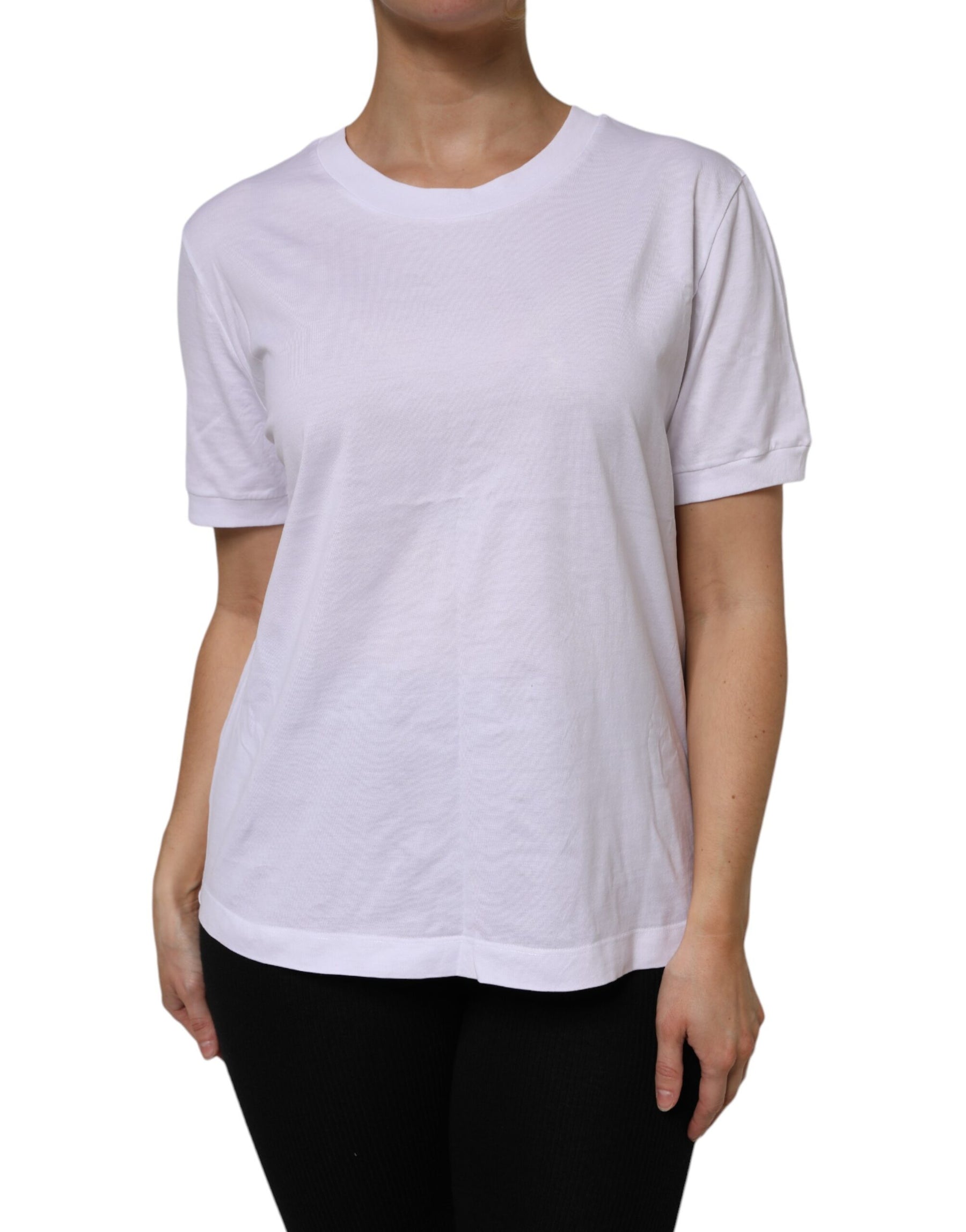 Dolce & Gabbana White Cotton Short Sleeve Round Neck T-shirt | Regal Royce