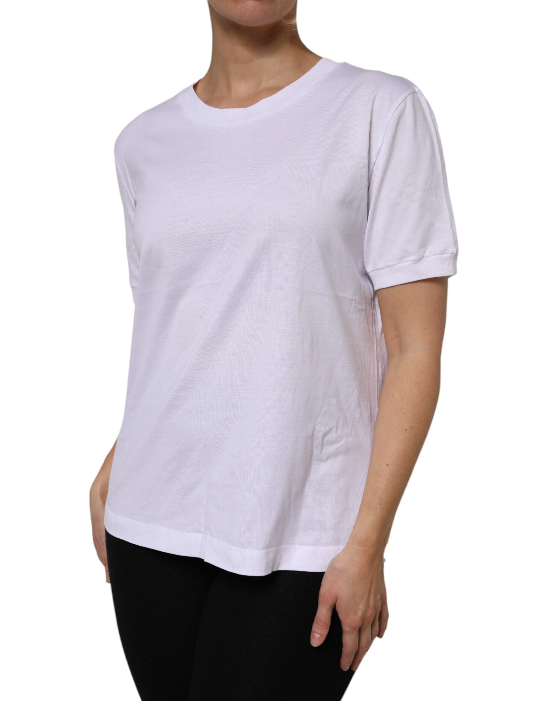 Dolce & Gabbana White Cotton Short Sleeve Round Neck T-shirt | Regal Royce