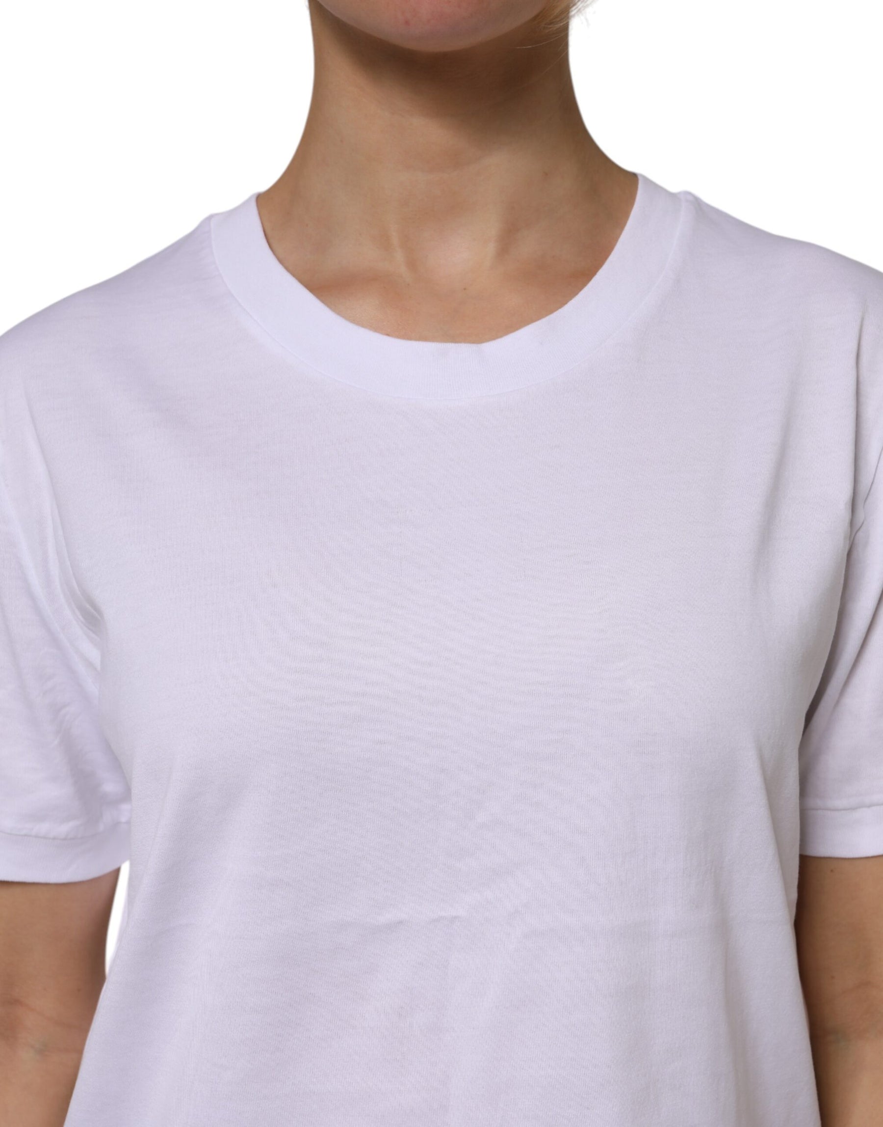 Dolce & Gabbana White Cotton Short Sleeve Round Neck T-shirt | Regal Royce