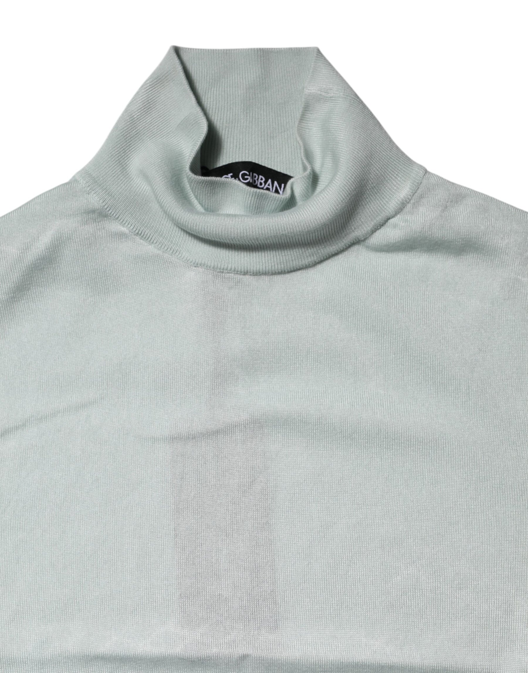 Dolce & Gabbana Light Green Silk Turtleneck 3/4 Sleeves Top | Regal Royce