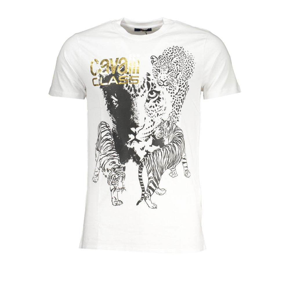 Cavalli Class Bianco Cotton Men T-Shirt | Regal Royce