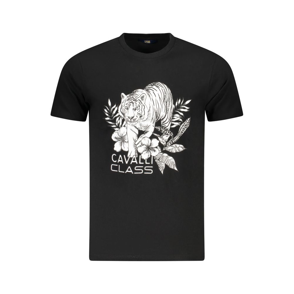 Cavalli Class Nero Cotton Men T-Shirt | Regal Royce