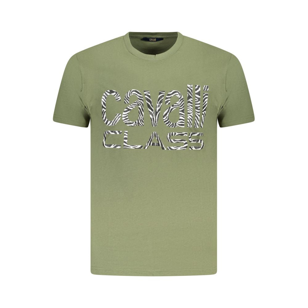 Cavalli Class Green Cotton Men T-Shirt | Regal Royce