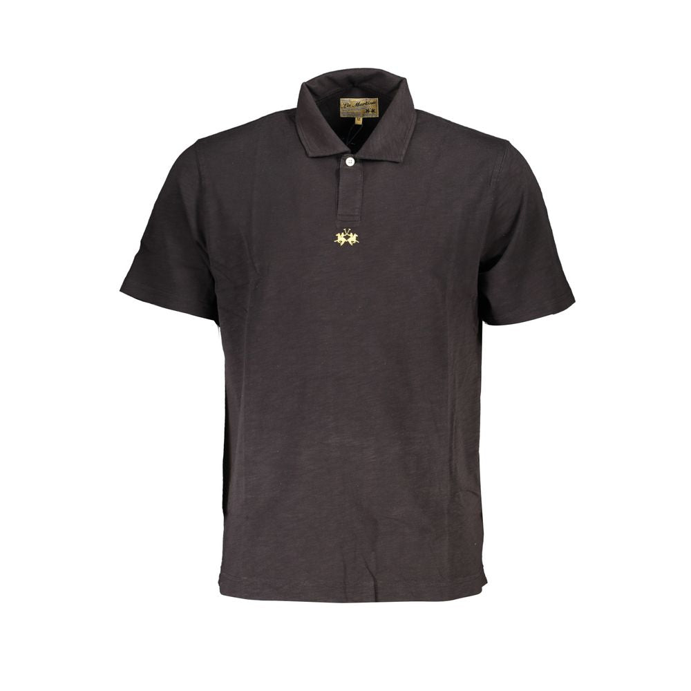 La Martina Black Cotton Polo Shirt