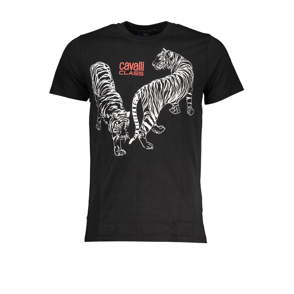 Cavalli Class Black Cotton Men T-Shirt | Regal Royce