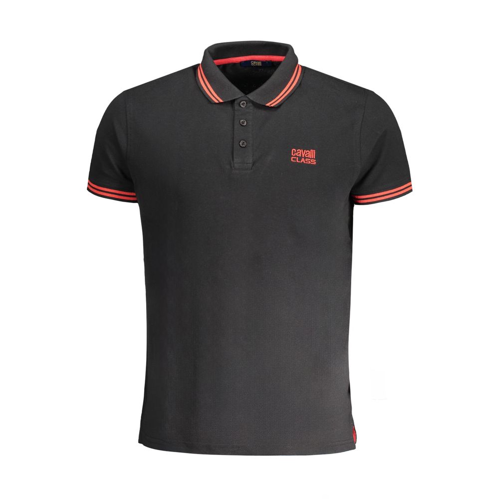 Cavalli Class Black Cotton Men Polo Shirt | Regal Royce