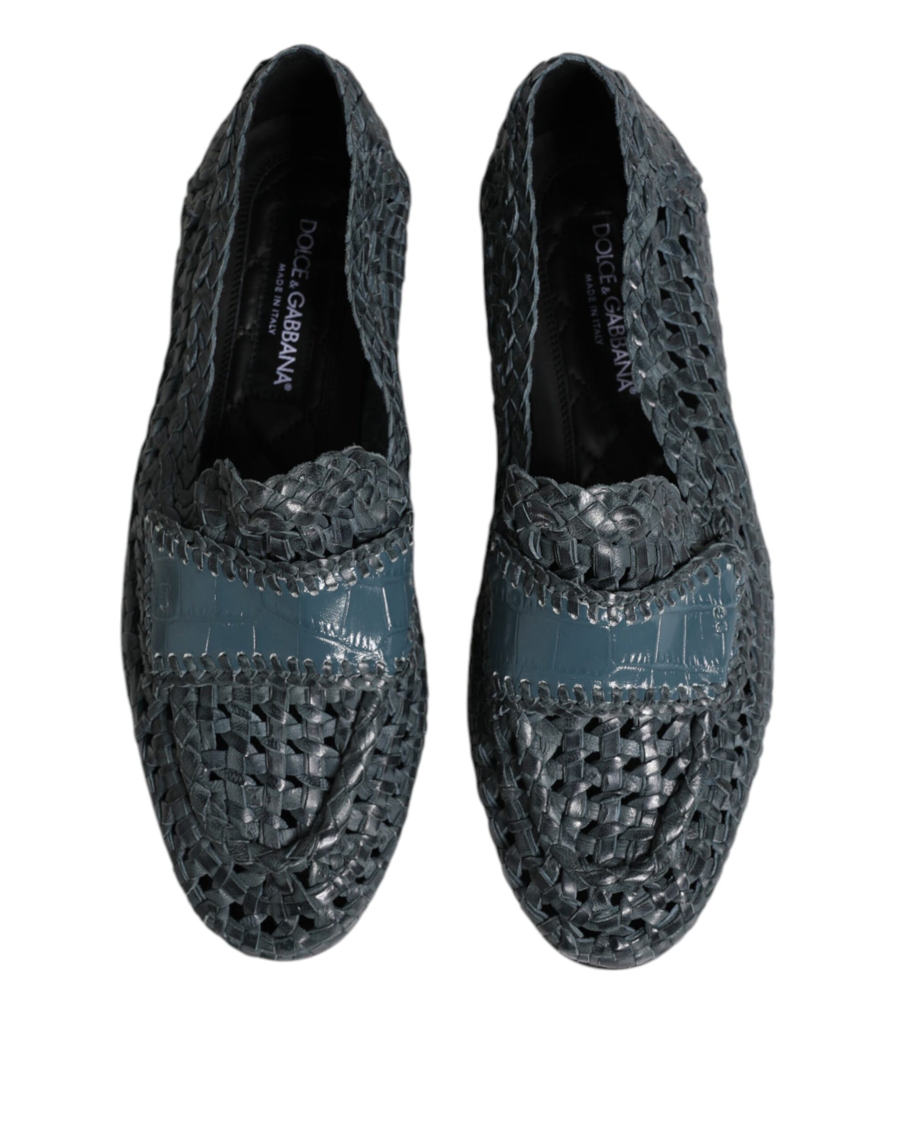 Dolce & Gabbana Blue Woven Leather Slip On Loafers Shoes | Regal Royce