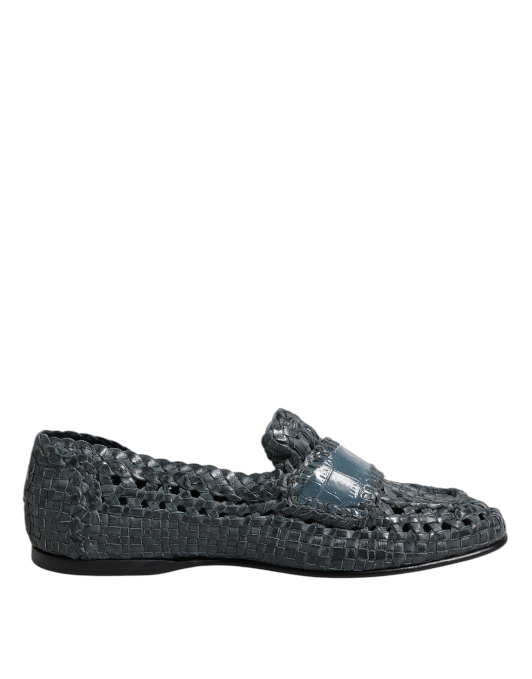 Dolce & Gabbana Blue Woven Leather Slip On Loafers Shoes | Regal Royce
