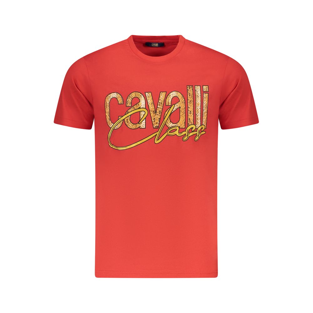 Cavalli Class Rosso Cotton Men T-Shirt | Regal Royce