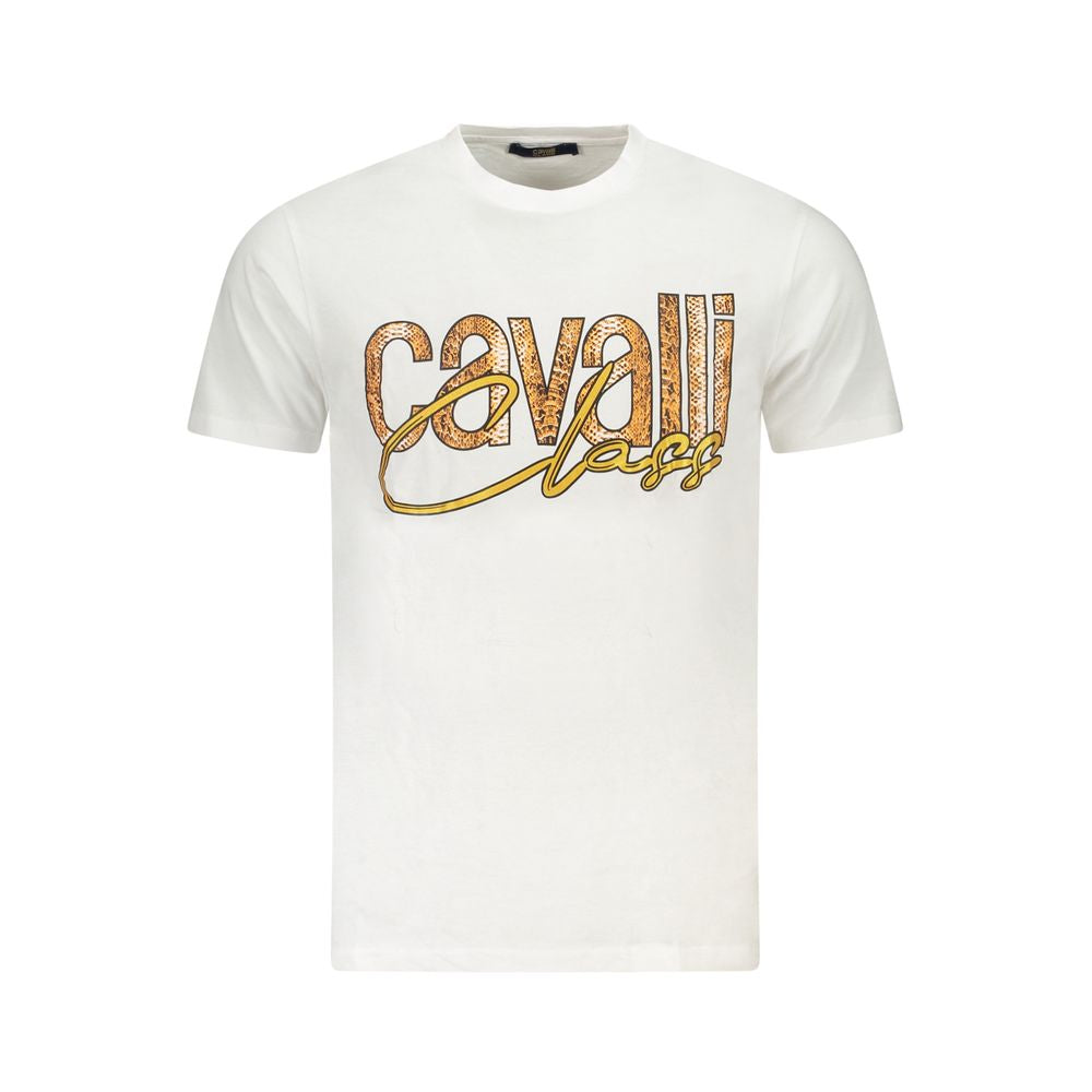 Cavalli Class White Cotton Men T-Shirt | Regal Royce