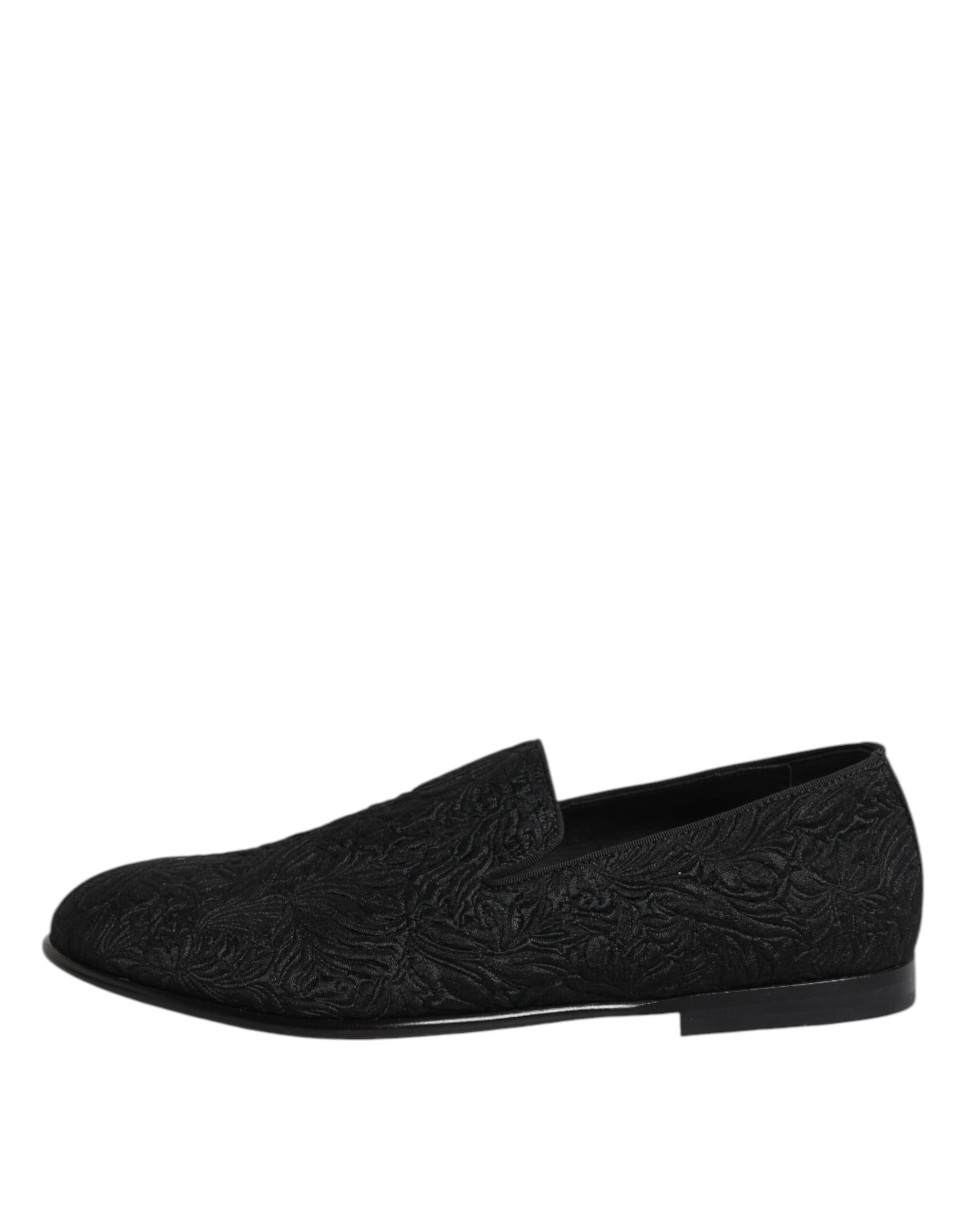Dolce & Gabbana Black Jacquard Slip On Loafers Formal Shoes | Regal Royce