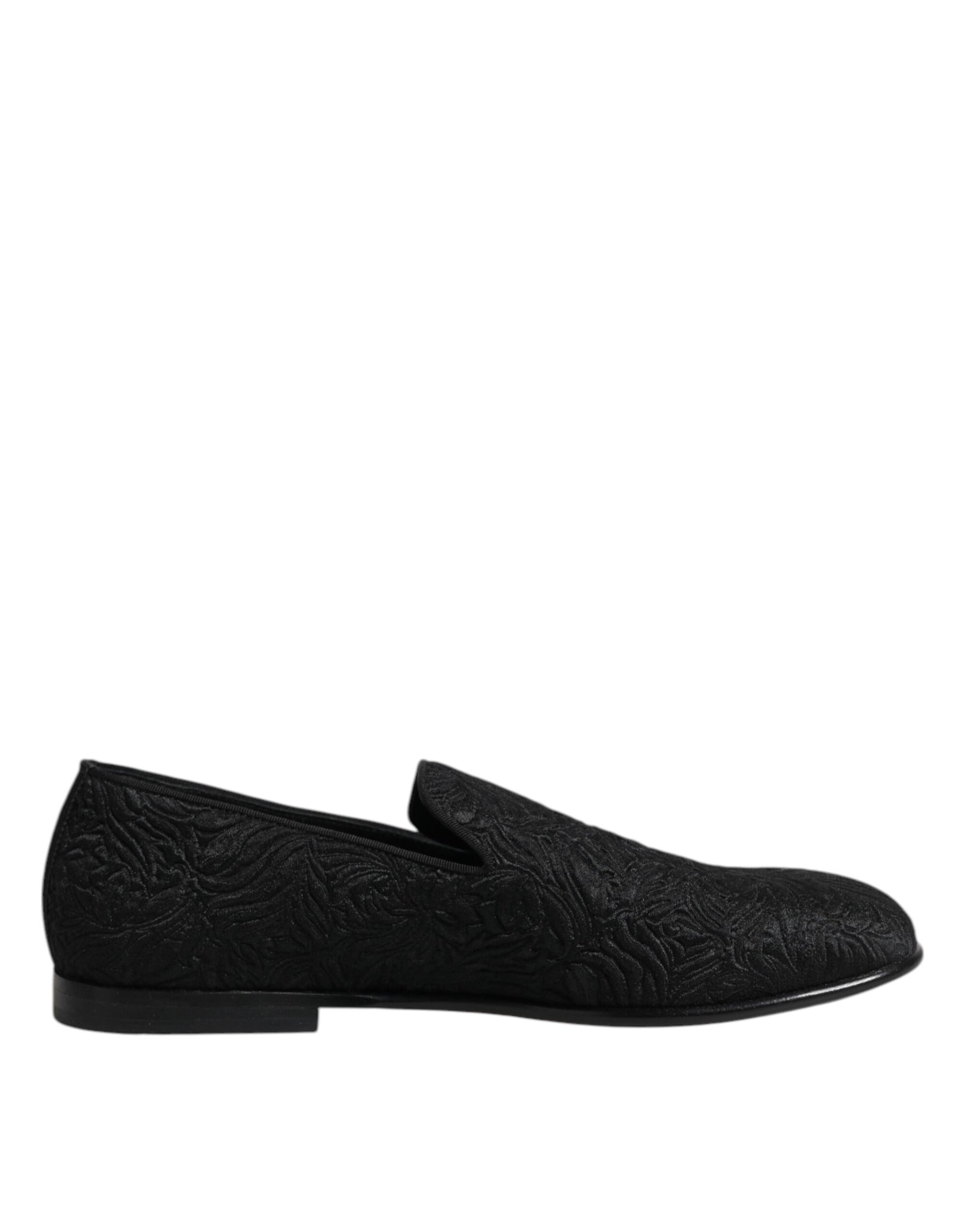 Dolce & Gabbana Black Jacquard Slip On Loafers Formal Shoes | Regal Royce