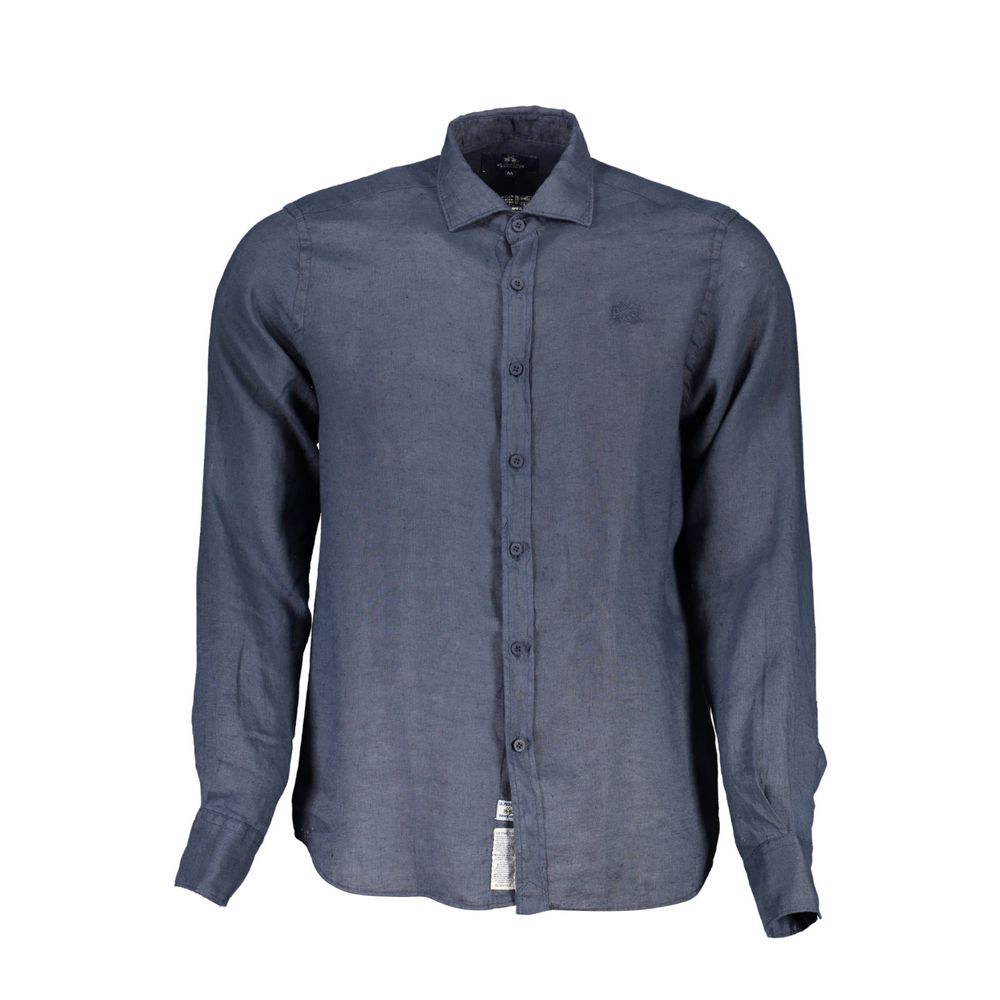 La Martina Blu Linen Men Shirt | Regal Royce