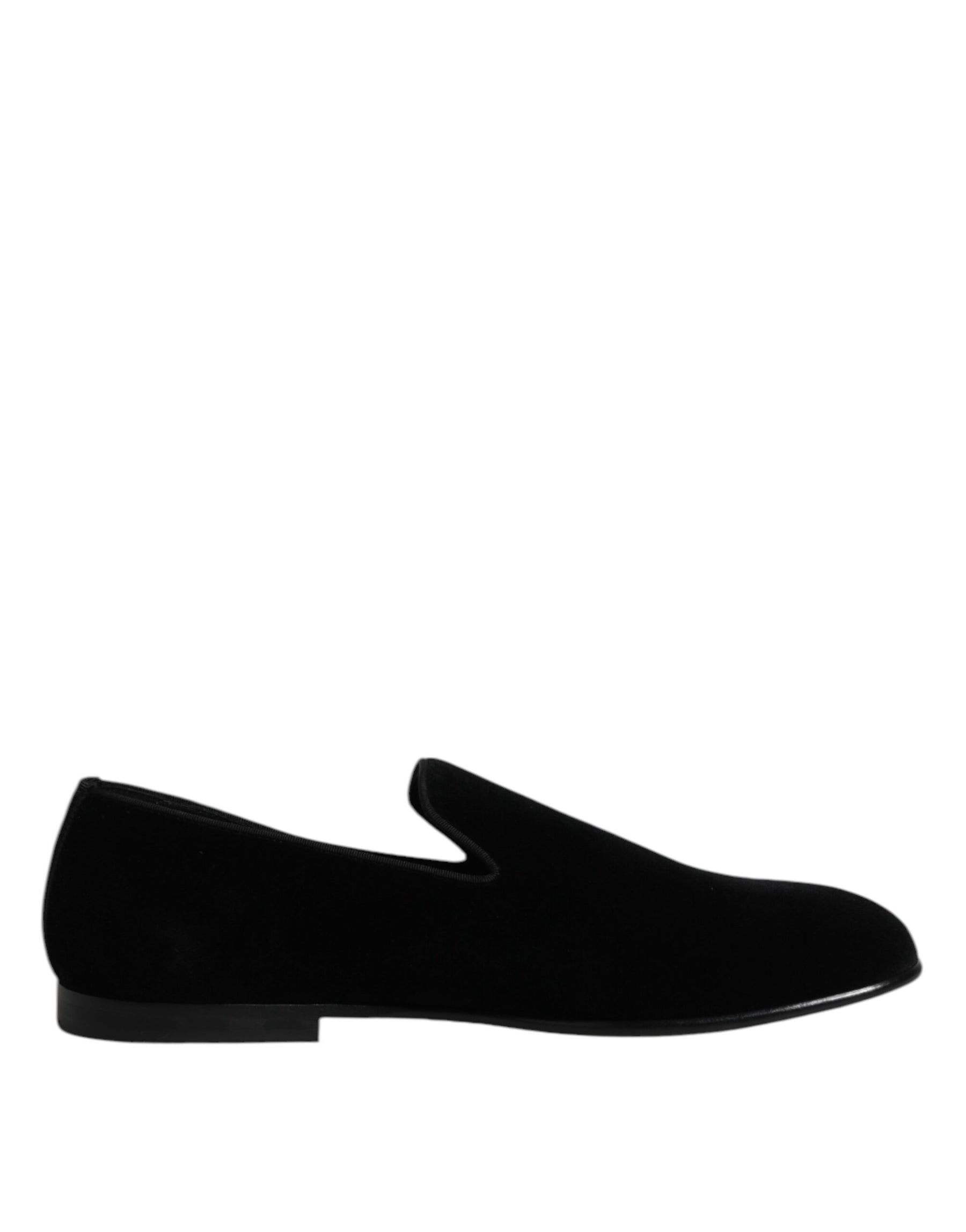 Dolce & Gabbana Black Velvet Slip On Loafers Formal Shoes | Regal Royce