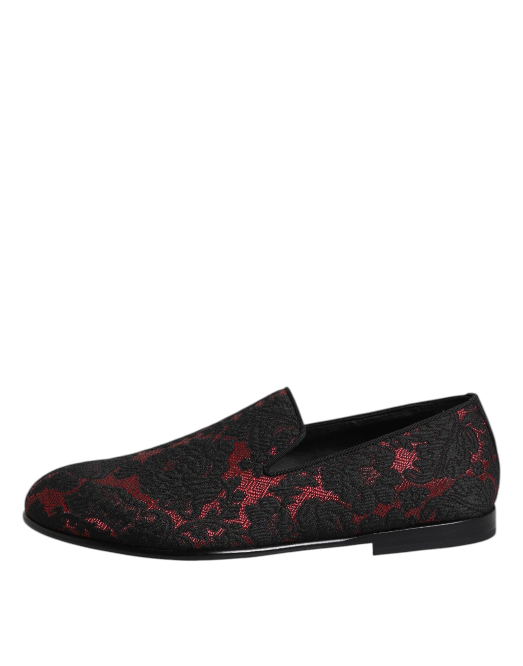 Dolce & Gabbana Red Black Jacquard Slip On Loafers Shoes | Regal Royce