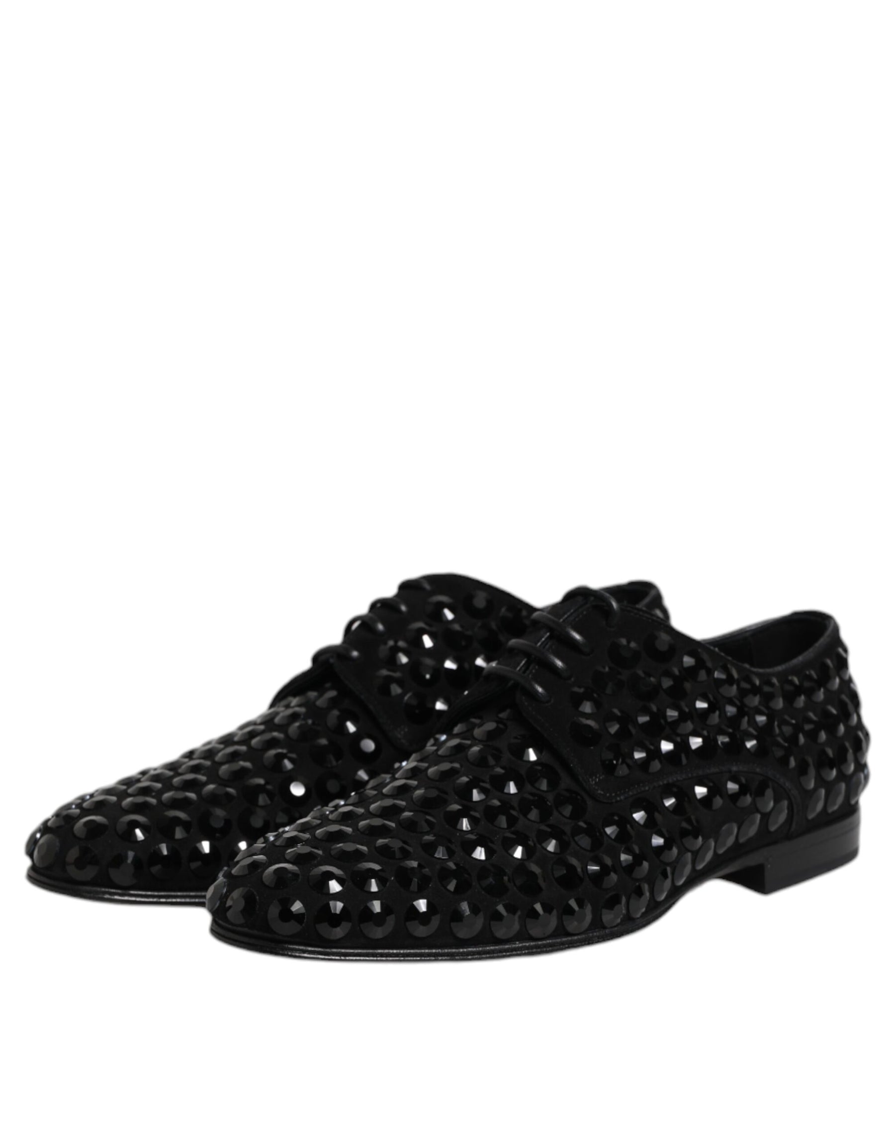 Dolce & Gabbana Black Suede Strass Derby Formal Shoes | Regal Royce