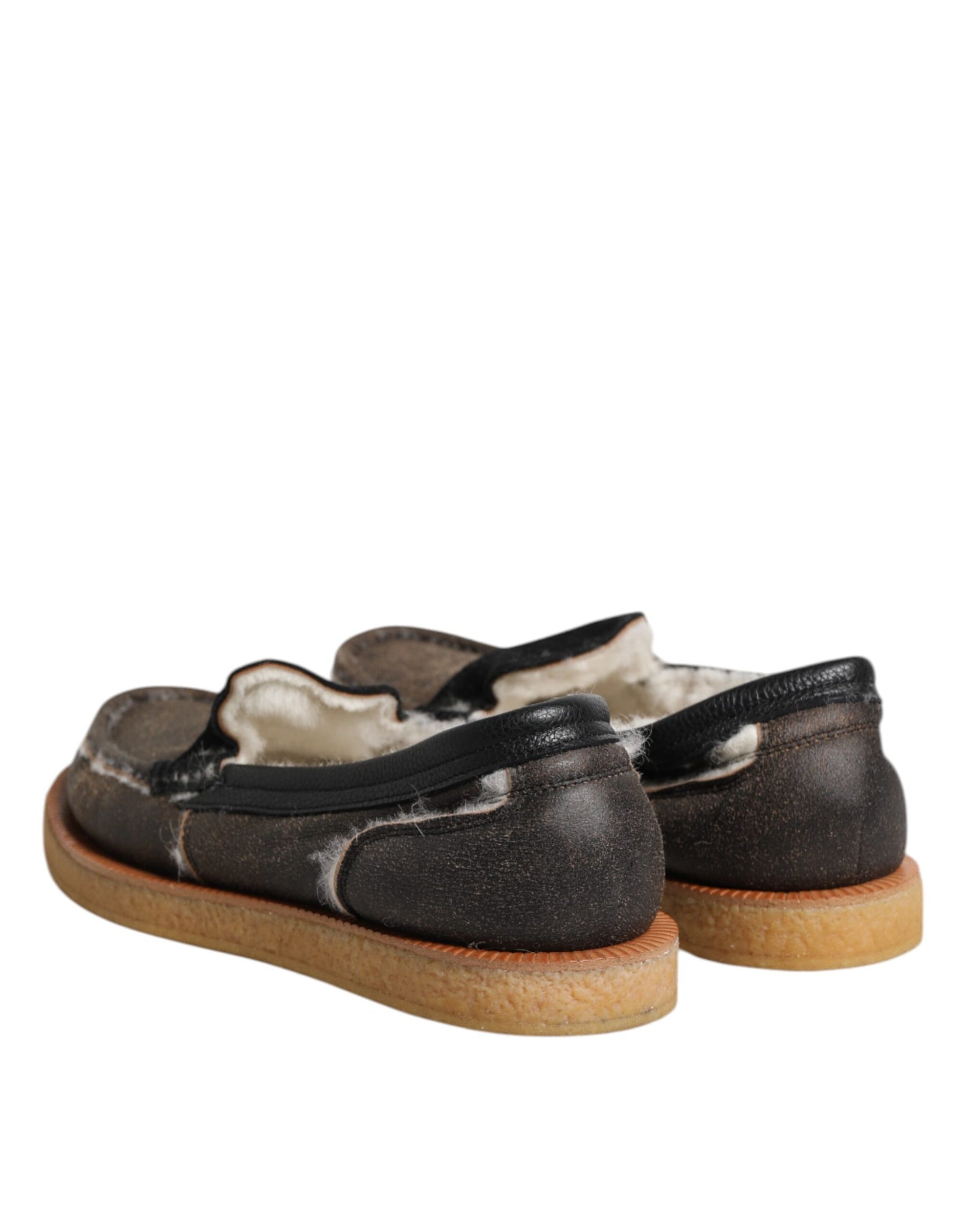 Dolce & Gabbana Brown White Calfskin Leather Loafers Shoes | Regal Royce