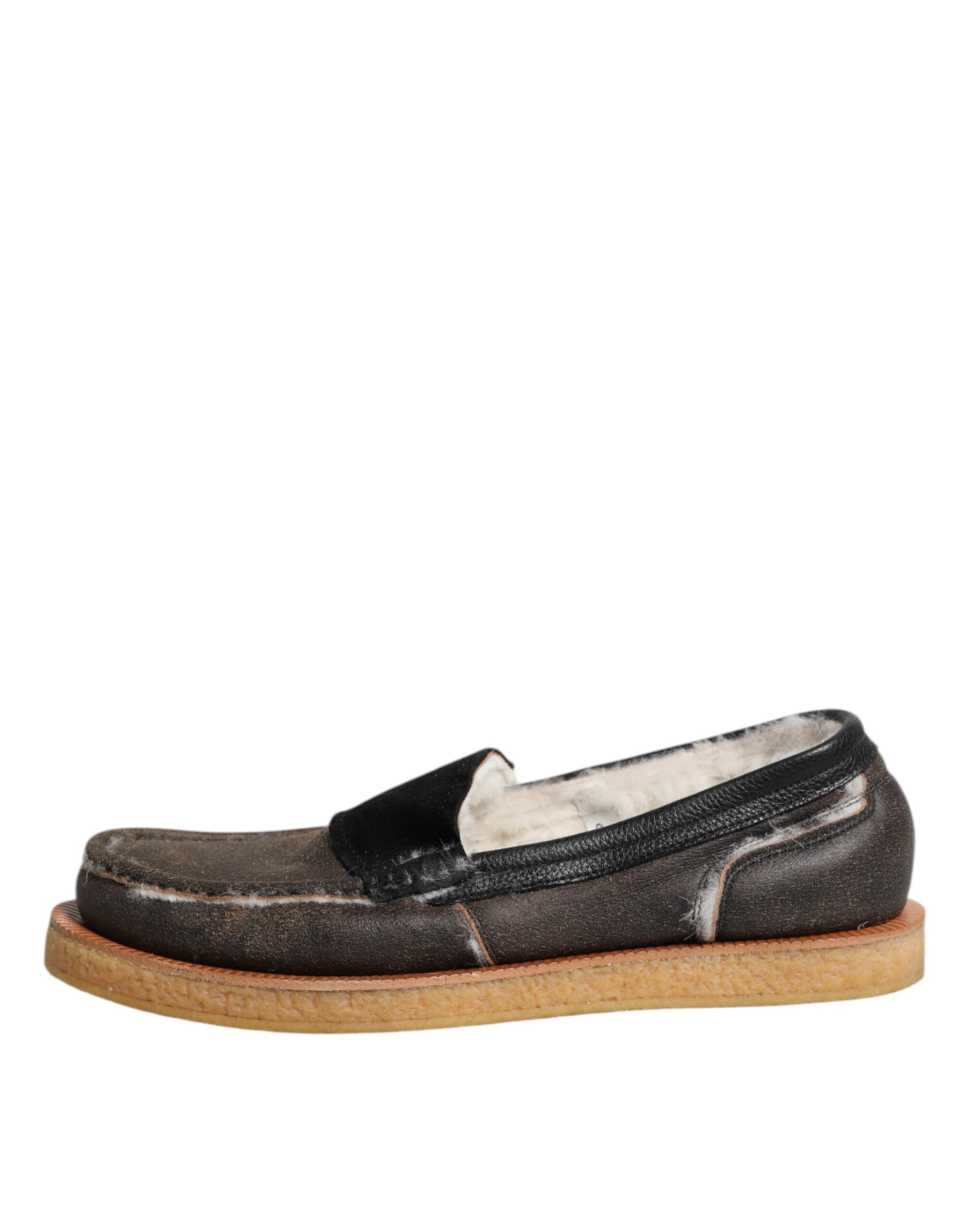 Dolce & Gabbana Brown White Calfskin Leather Loafers Shoes | Regal Royce