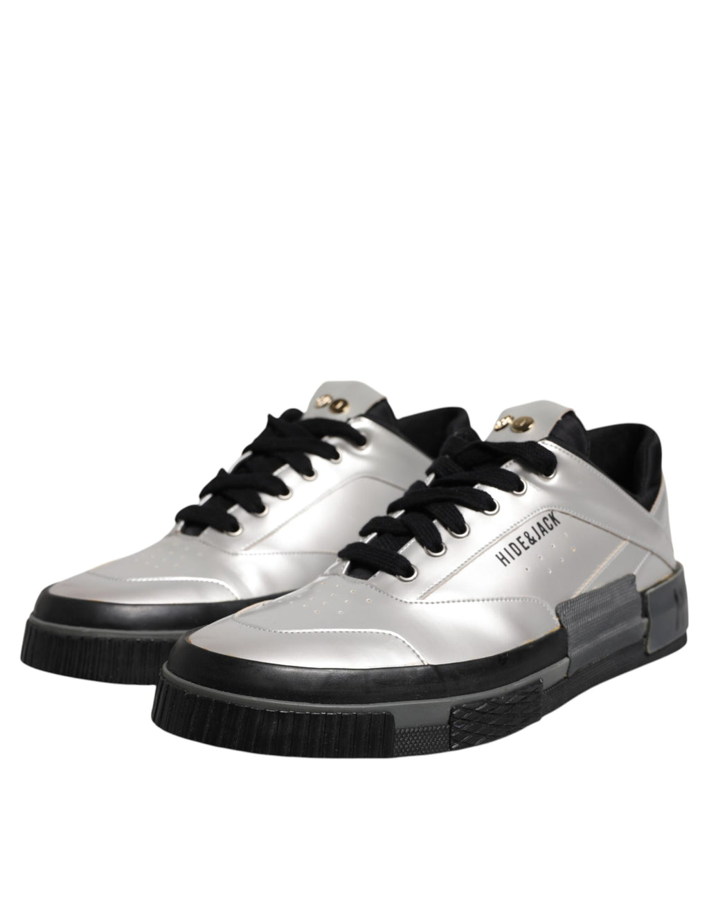 HIDE & JACK Metallic Silver Low Top Lace Up Sneakers Shoes