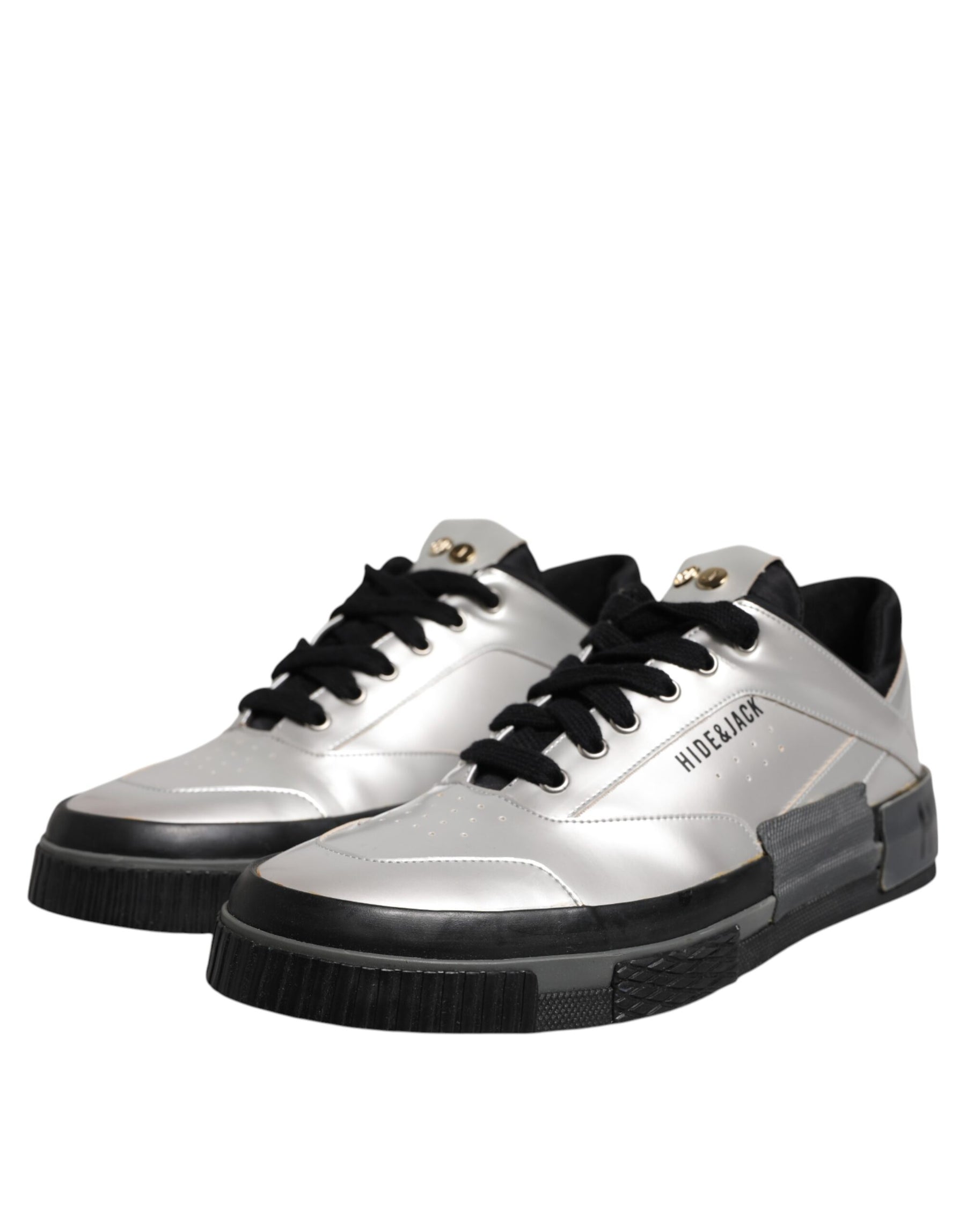 HIDE & JACK Metallic Silver Low Top Lace Up Sneakers Shoes | Regal Royce