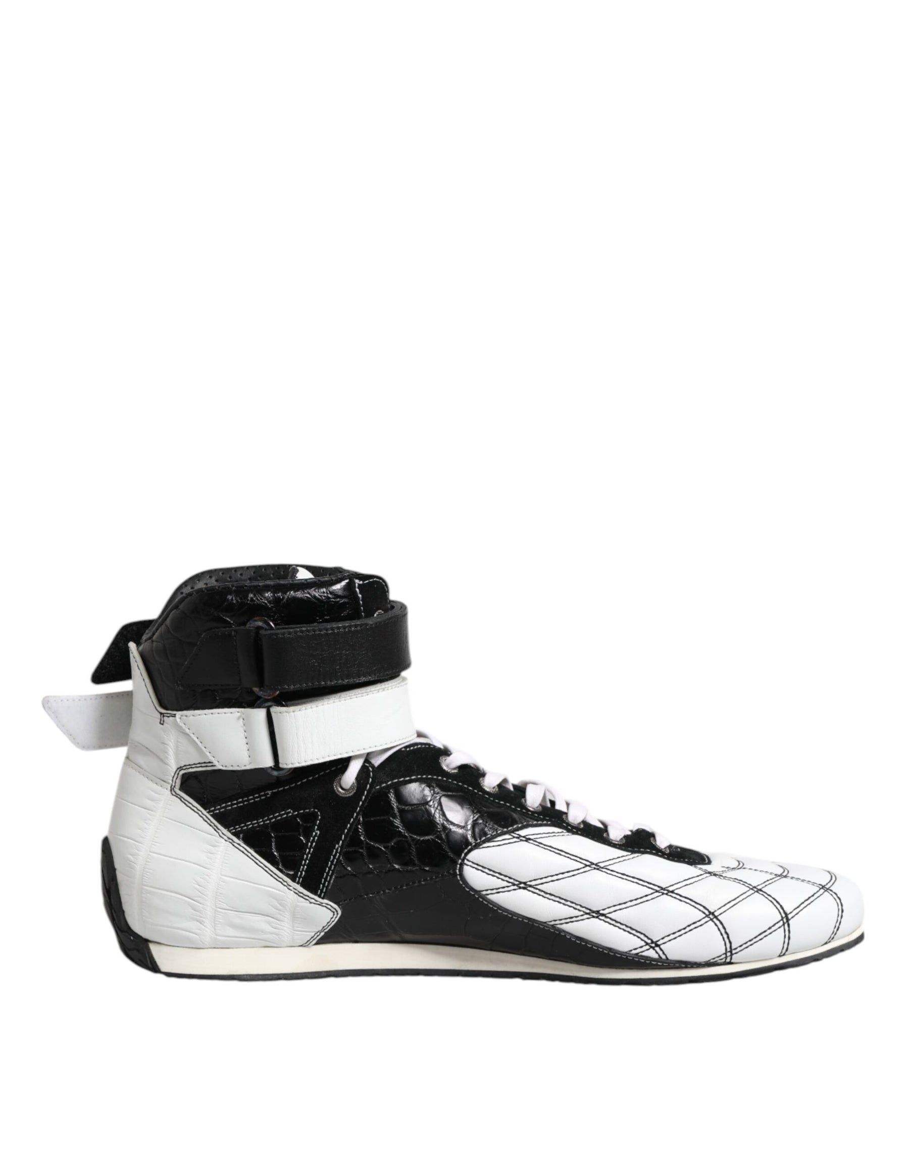 Dolce & Gabbana Black White Leather High Top Sneakers Shoes | Regal Royce