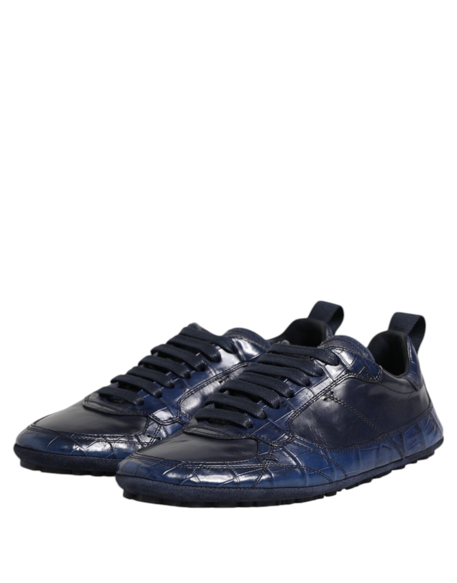 Dolce & Gabbana Dark Blue Leather Low Top Men Sneakers Shoes | Regal Royce